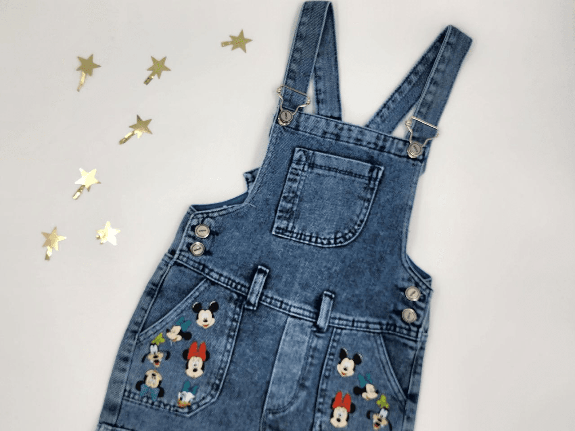 %100 Pamuk Denim Minnie Mouse Baskılı Kız Çocuk Kot Şort Salopet Kız Çocuk Kot Slopet