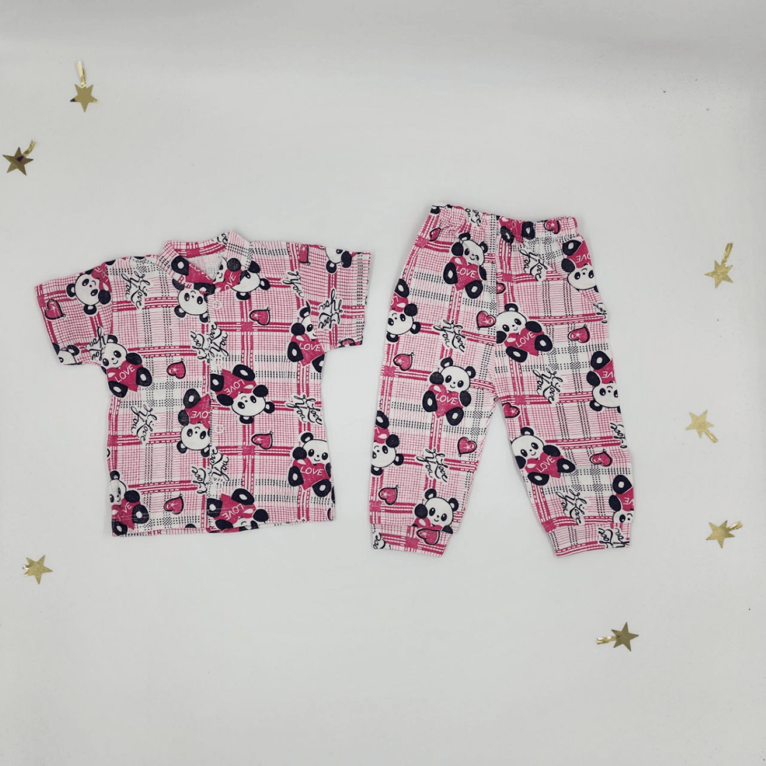 %100 Pamuk Penye Kısa Kollu Ayıcık Desenli Kız Bebek Pijama Takımı, Çocuk Yazlık Pijama Takımı