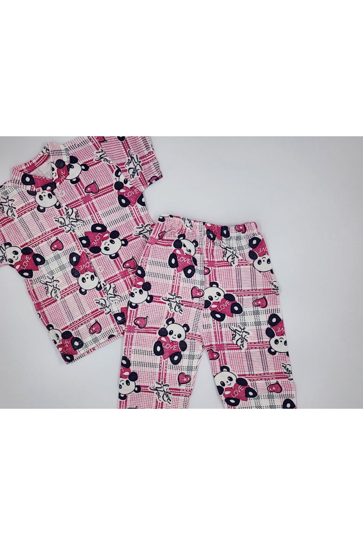 %100 Pamuk Penye Kısa Kollu Ayıcık Desenli Kız Bebek Pijama Takımı, Çocuk Yazlık Pijama Takımı