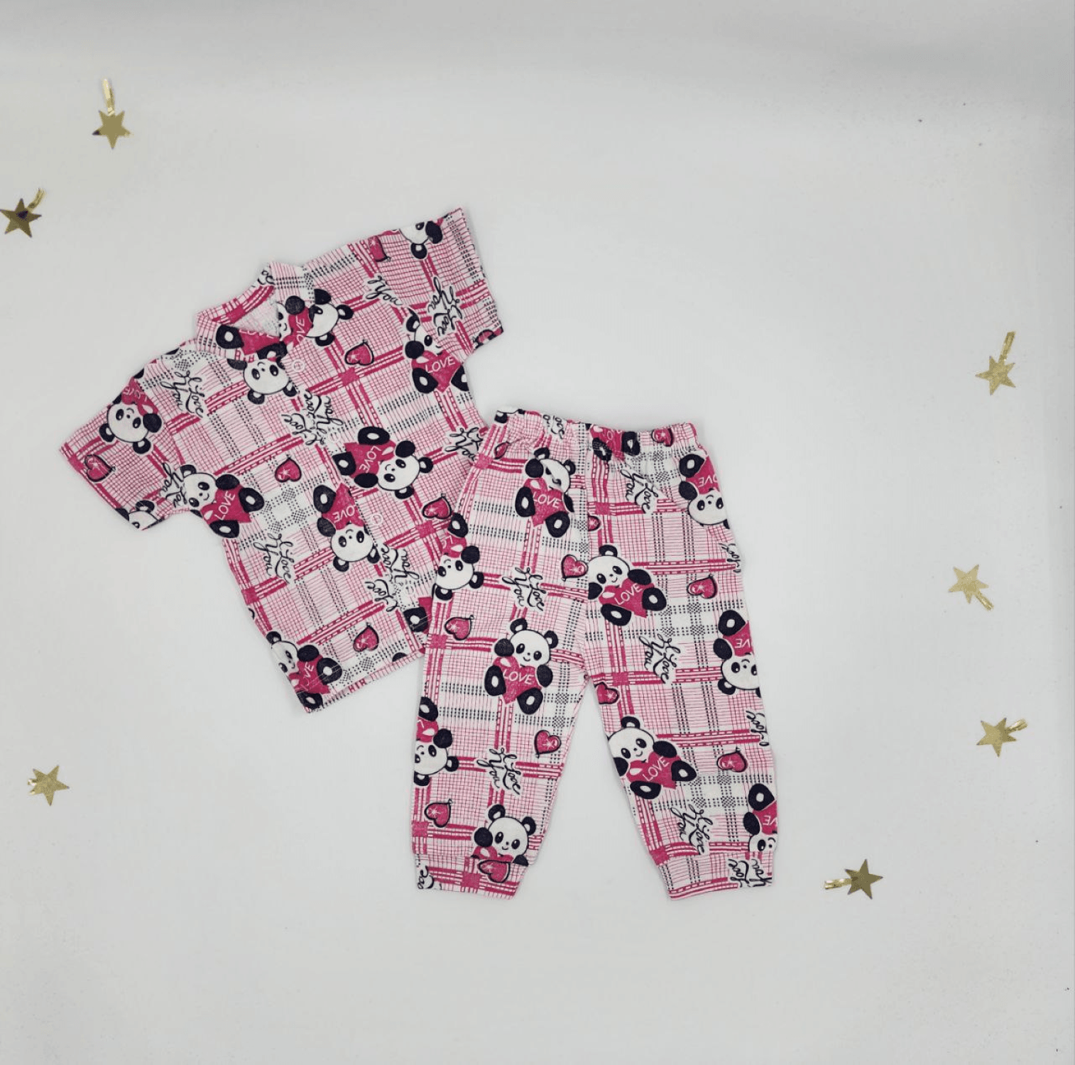 %100 Pamuk Penye Kısa Kollu Ayıcık Desenli Kız Bebek Pijama Takımı, Çocuk Yazlık Pijama Takımı