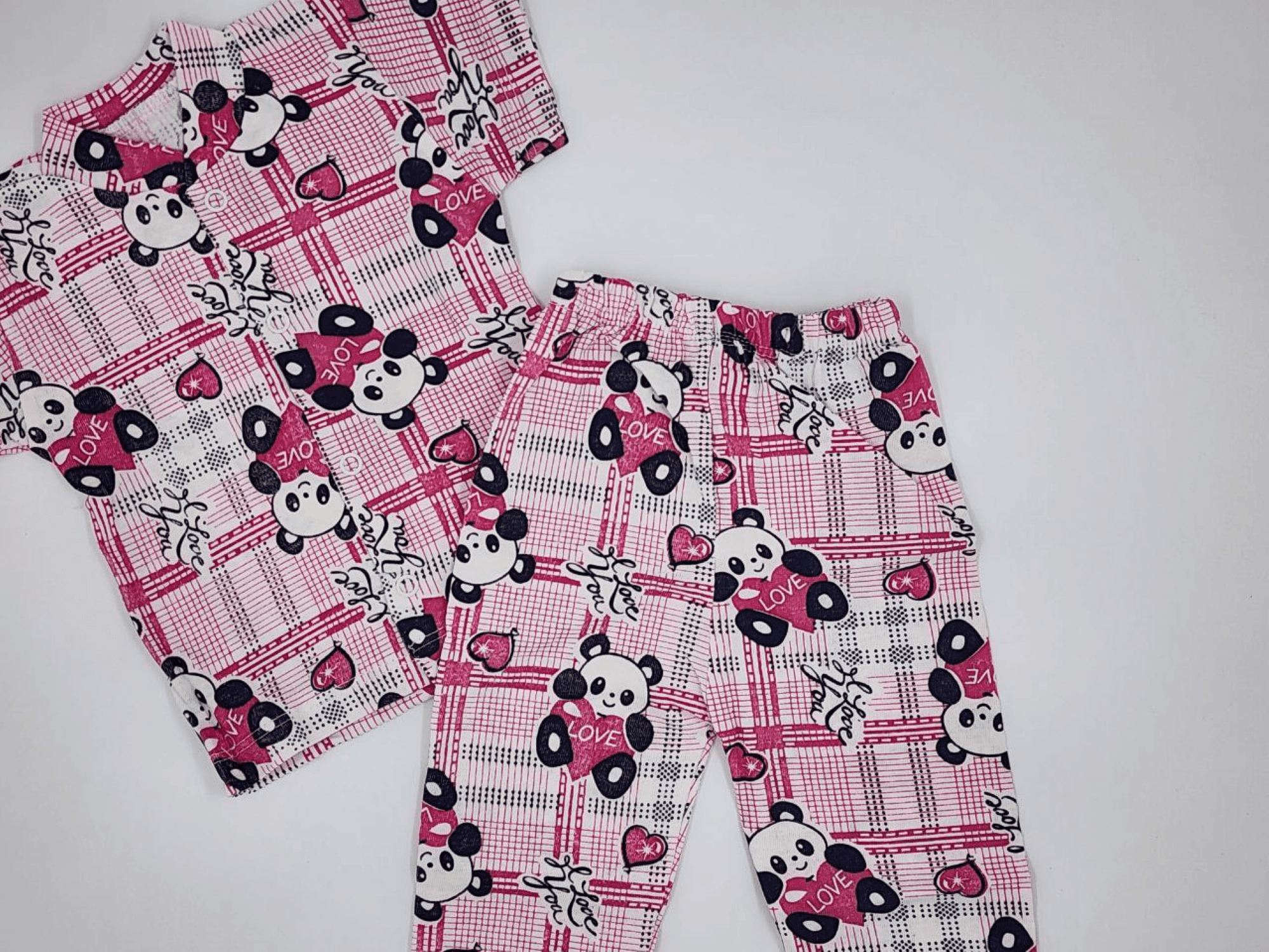 %100 Pamuk Penye Kısa Kollu Ayıcık Desenli Kız Bebek Pijama Takımı, Çocuk Yazlık Pijama Takımı