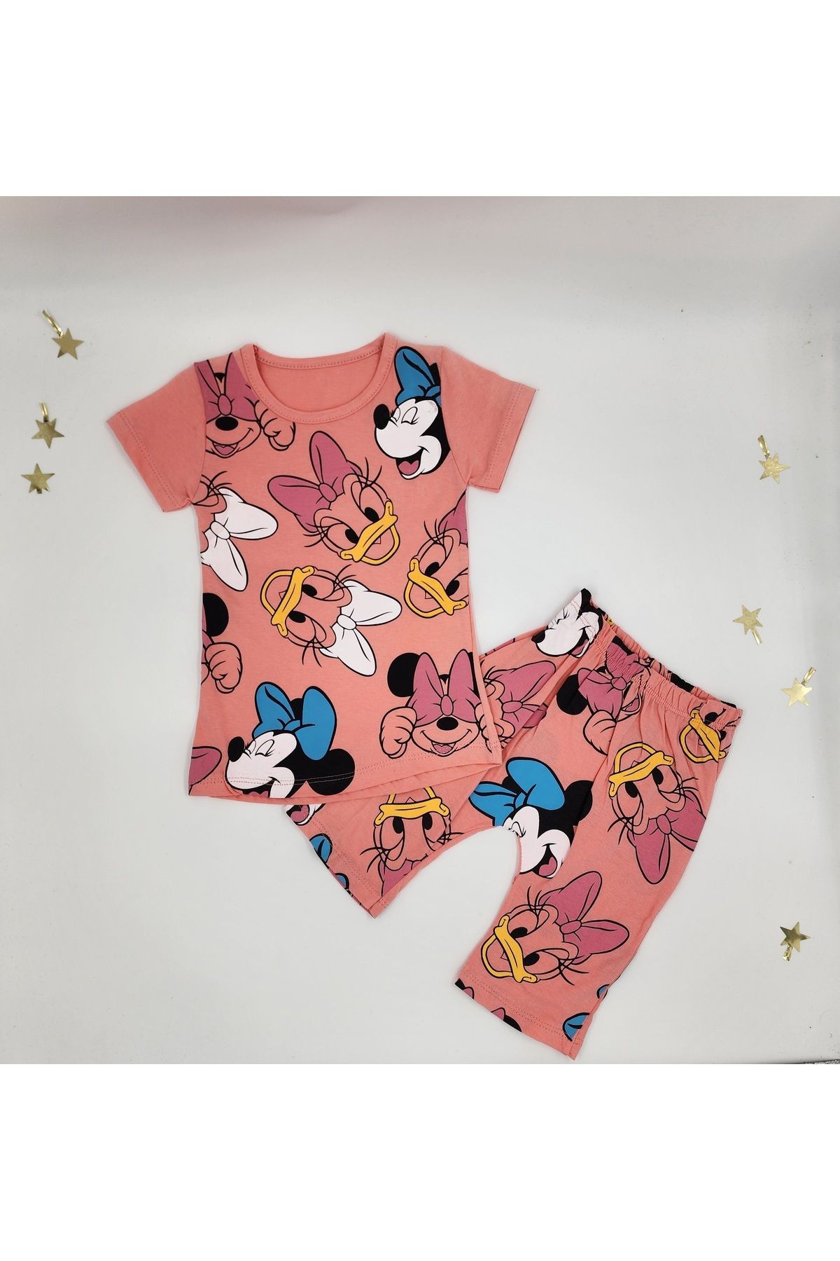 %100 Pamuk Daisy  Minnie Mouse Baskılı Kız Bebek Şort Tshirt Takım Kız Bebek Şort Kız Bebek Tişört