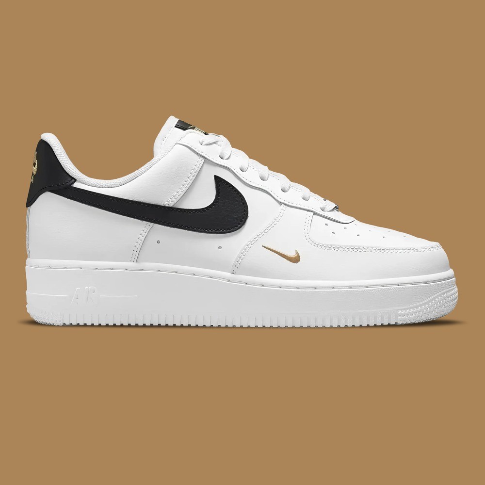 Nike Air Force 1 Essentials White Black Gold Mini Swoosh