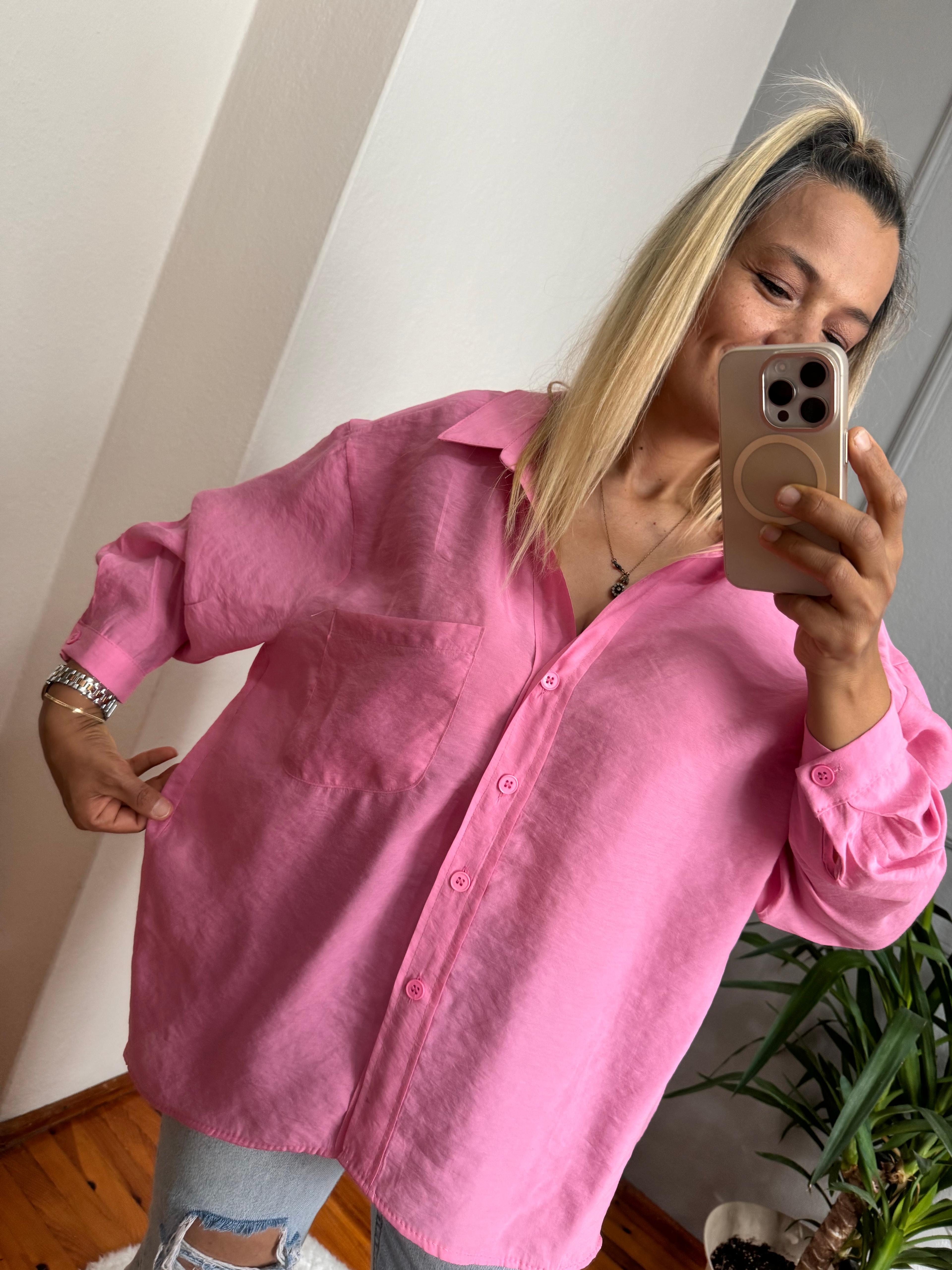 OVERSİZE CEPLİ PEMBE GÖMLEK