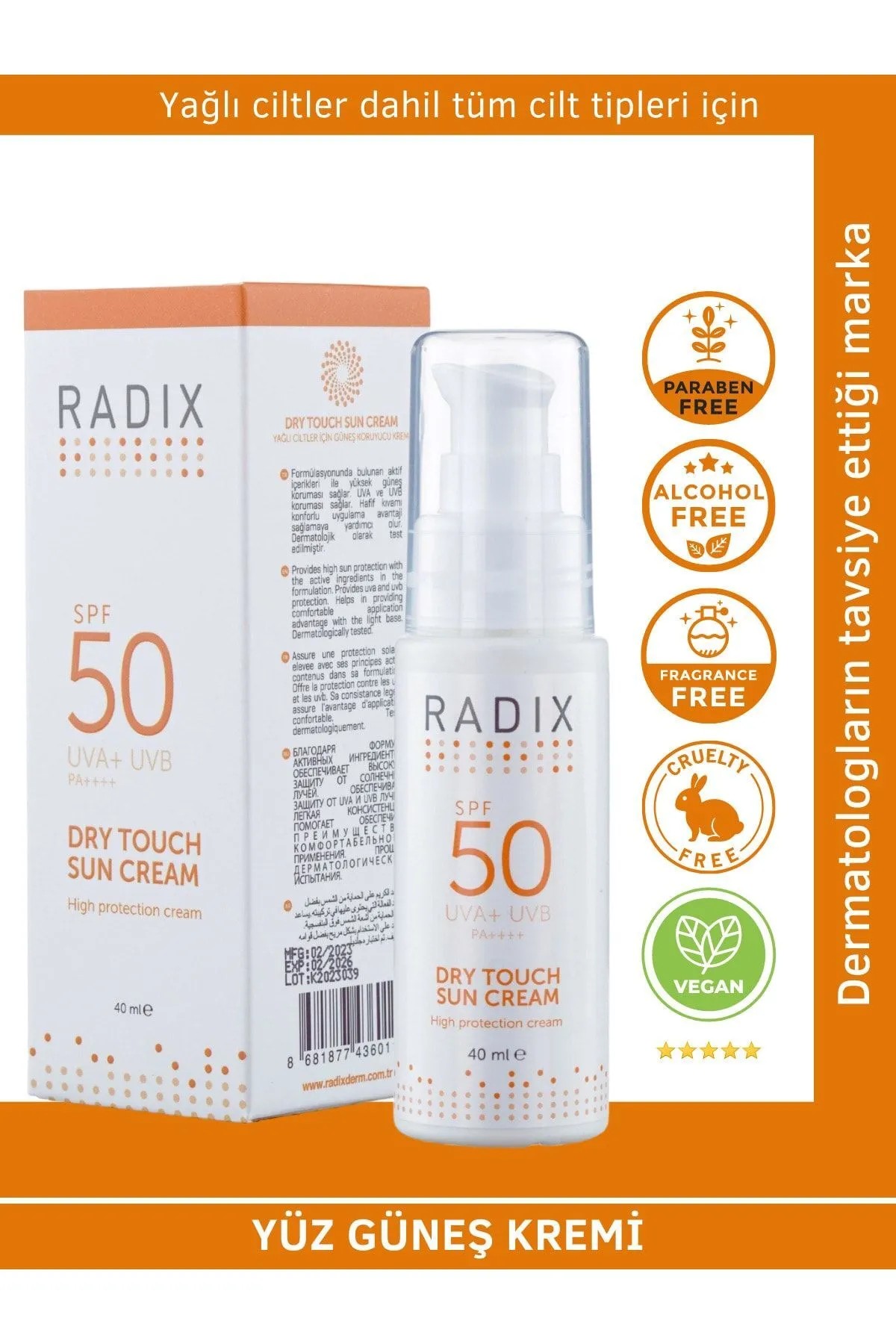 Yüz Güneş Kremi Spf50+ Karma Ve Yağlı Ciltler - Dry Touch Sun Cream 40 Ml 8681877436011