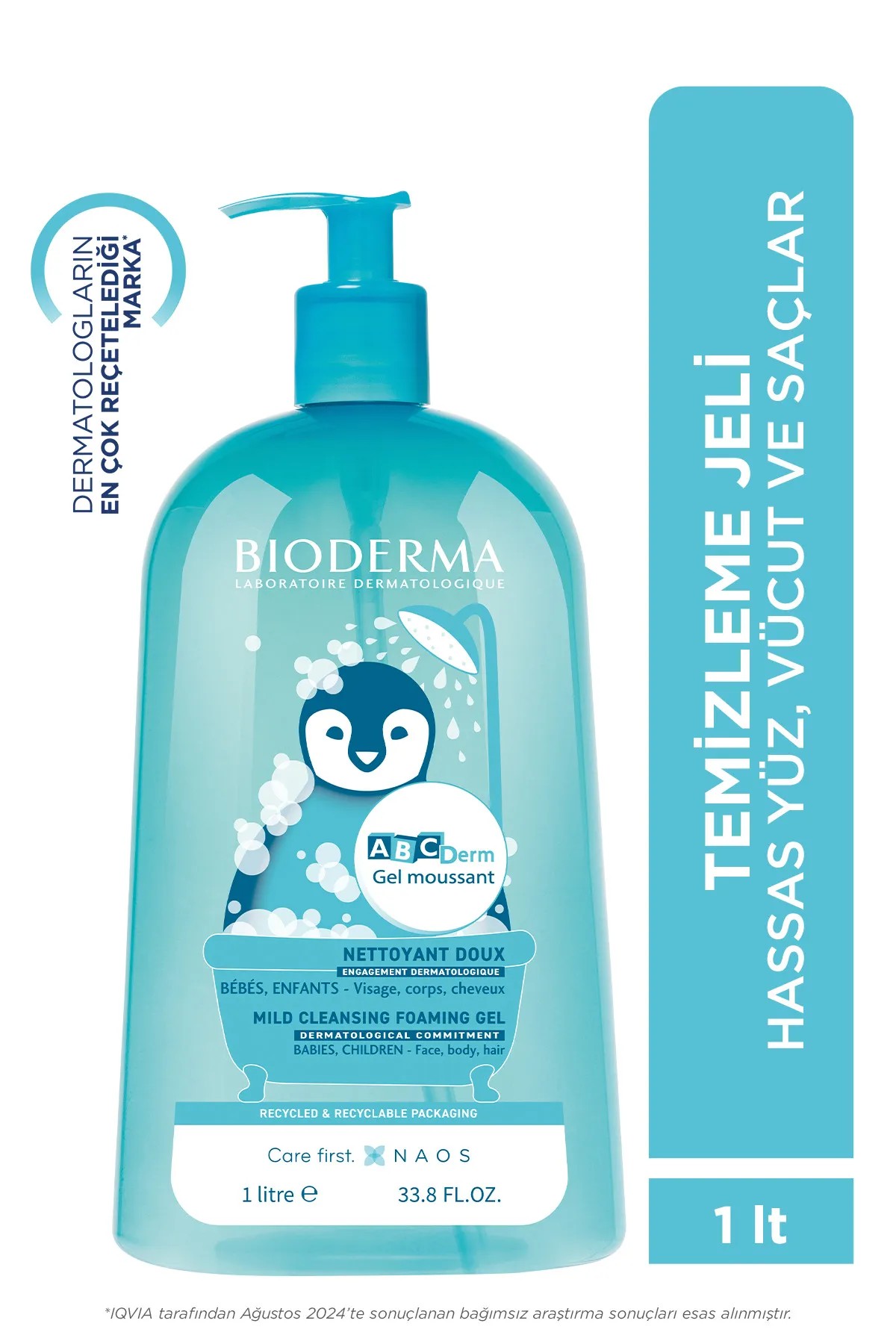 ABCDerm Bebek ve Çocuk Yüz, Saç, Vücut Şampuanı 1 Lt Normal ve Kuru Ciltler, Dermatolojik Tuzsuz