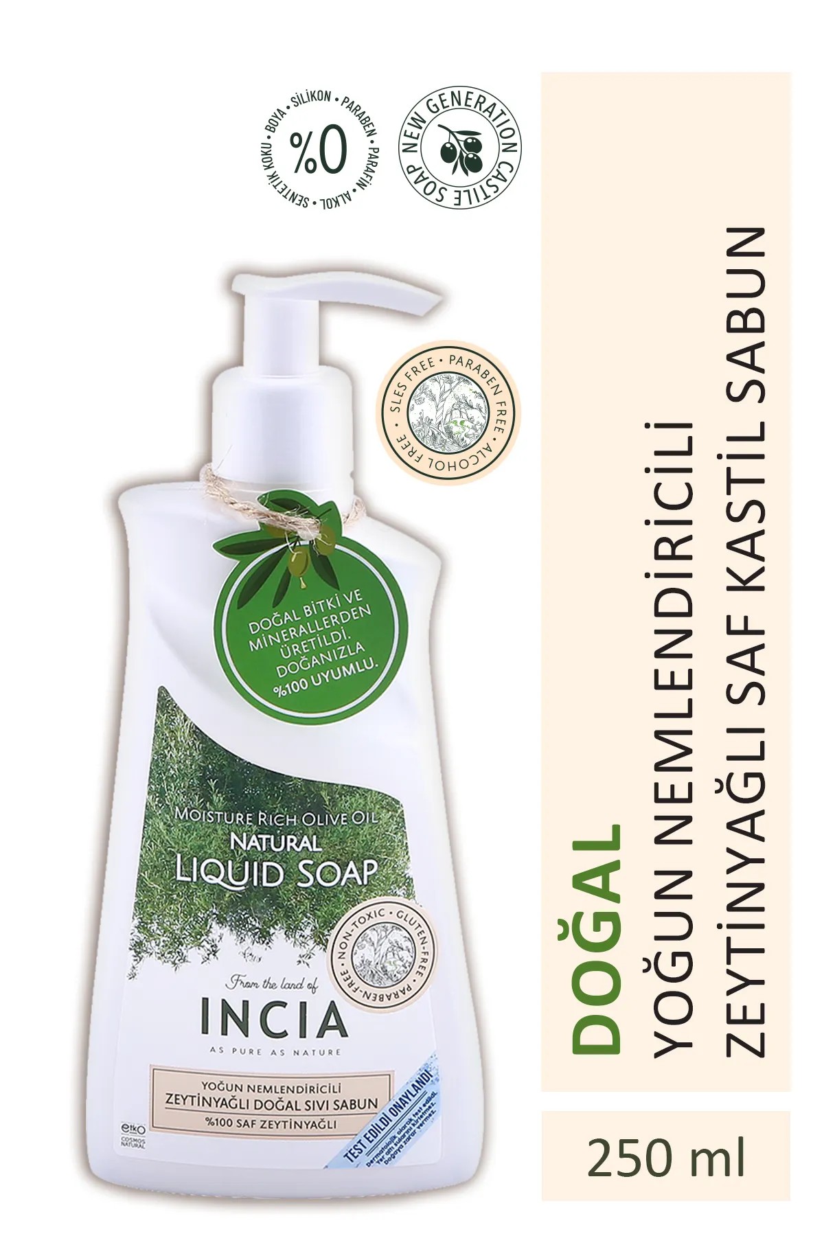%100 Doğal Sıvı Kastil Sabunu Yoğun Nemlendirici Zeytinyağlı 10 Bitkisel Değerli Yağ Vegan 250 ml