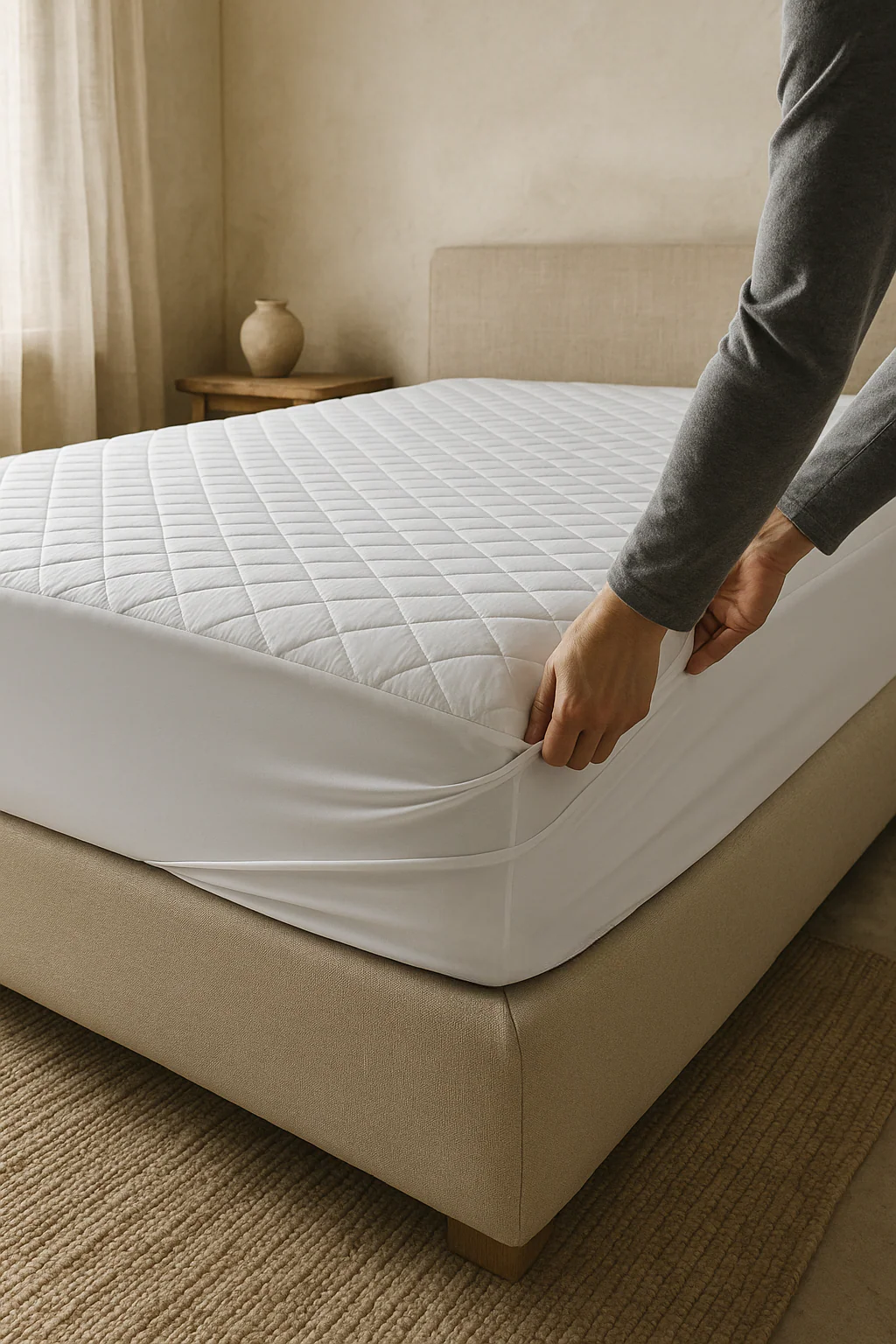 Pamuklu Sıvı Geçirmez Fitted Beyaz Kapitone Yatak Alezi