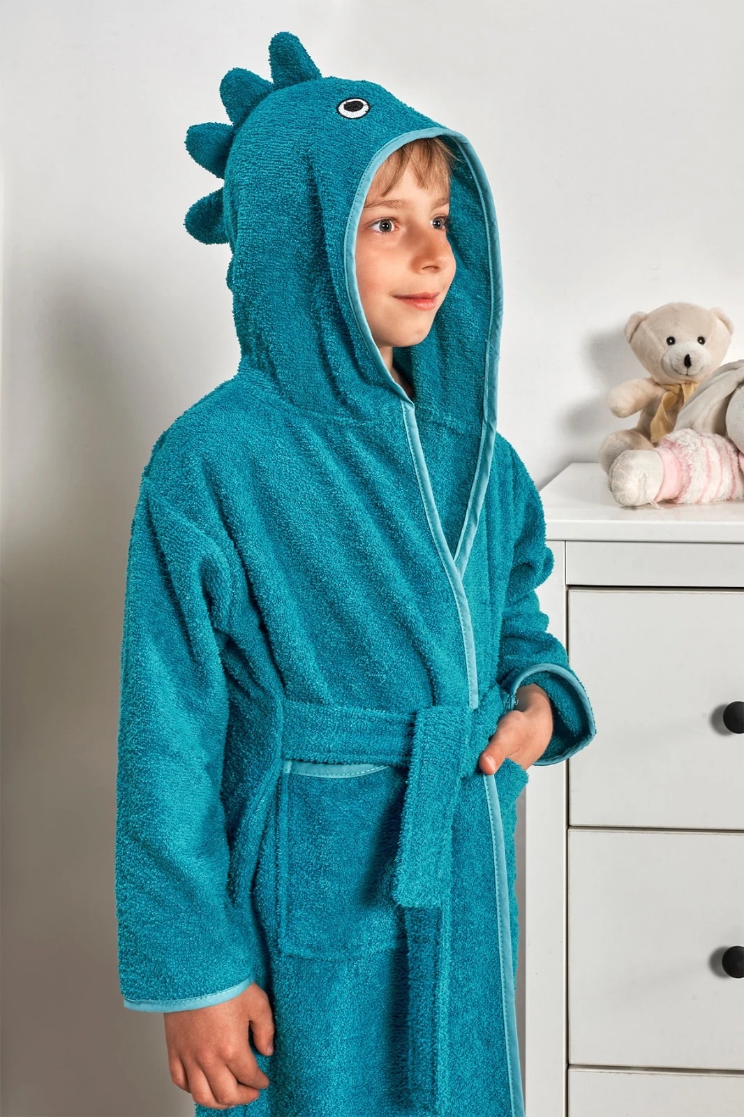 Sevimli Hayvan Figürlü Çocuk Bornozu Dinozor