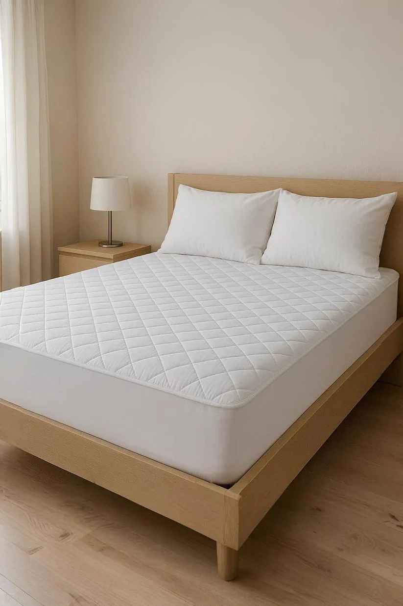 Pamuklu Kapitoneli Fitted Telalı Beyaz Yatak Koruyucu