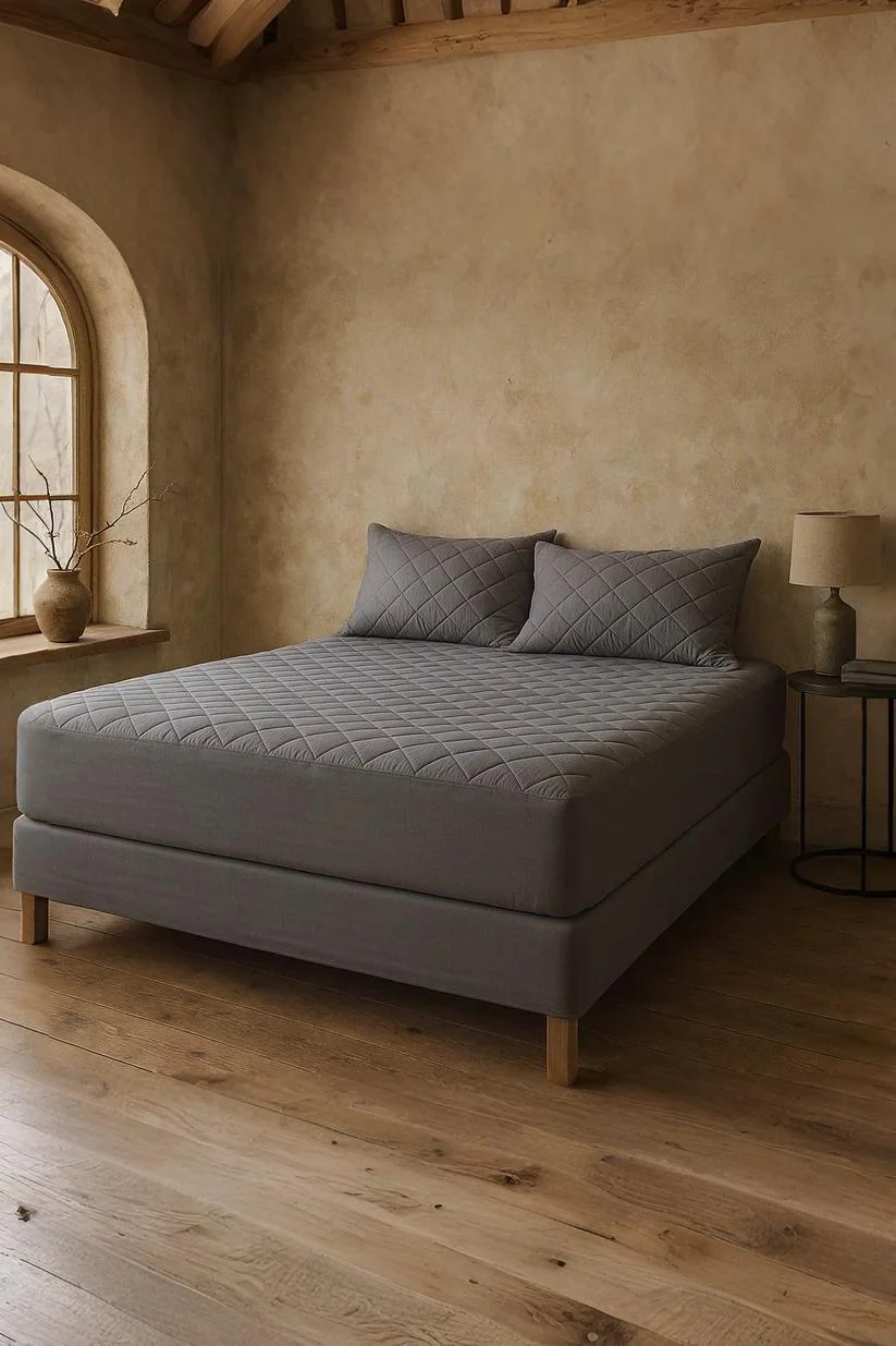 Pamuklu Sıvı Geçirmez Fitted Gri Kapitone Yatak Alezi