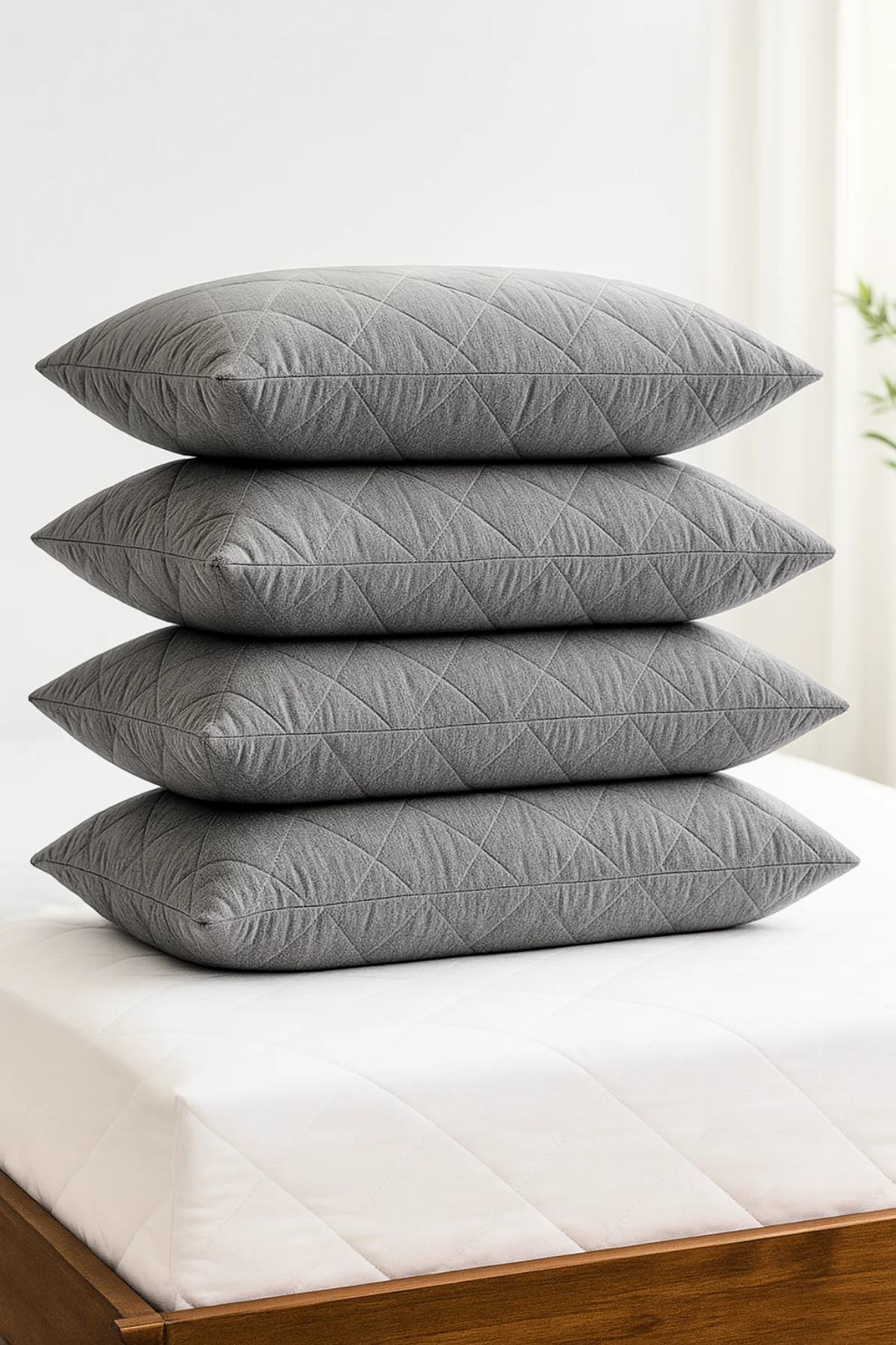 Pamuklu Kapitoneli Gri Yastık Koruyucu (2 ADET)