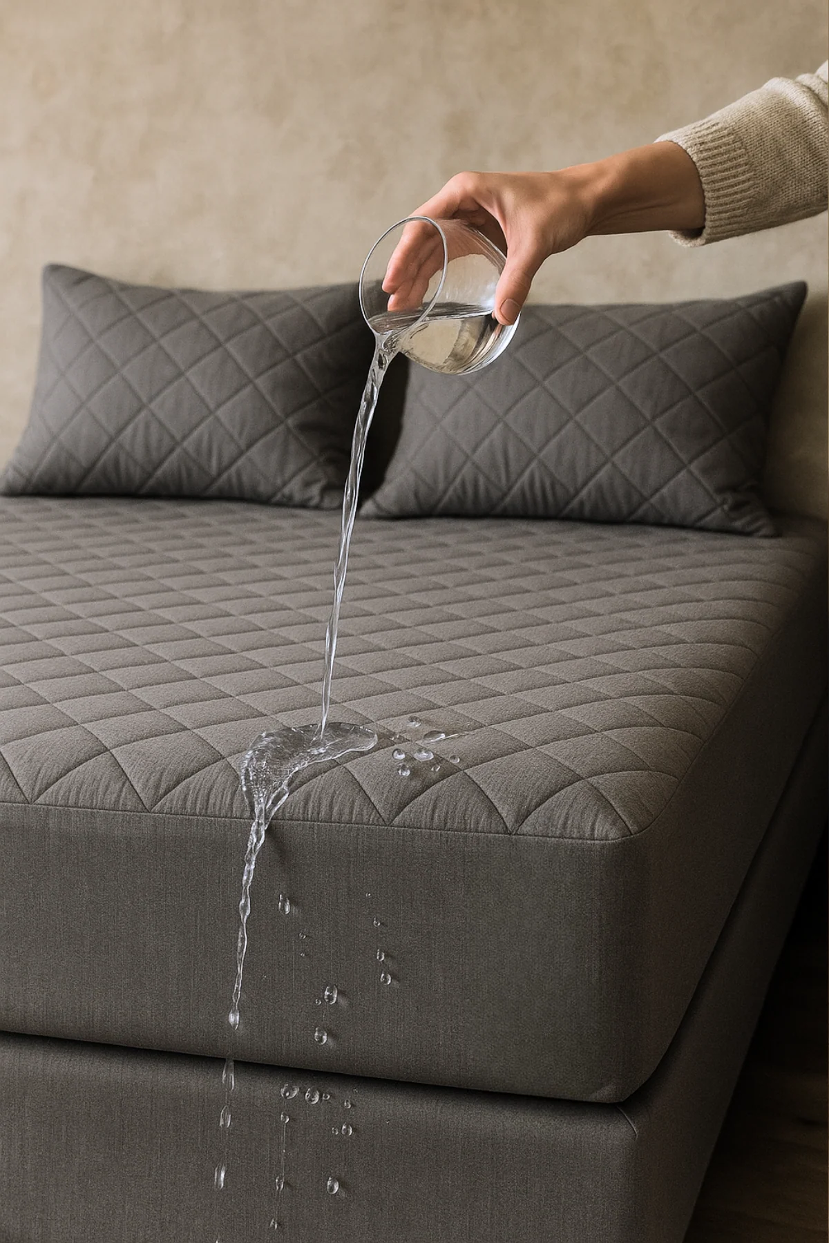 Pamuklu Sıvı Geçirmez Fitted Gri Kapitone Yatak Alezi