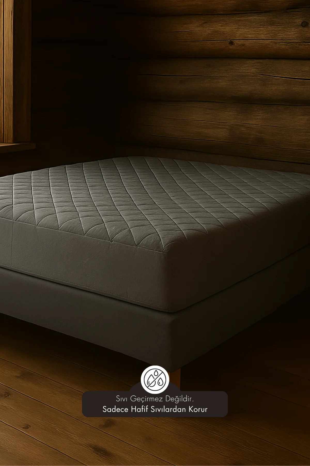 Pamuklu Kapitoneli Fitted Telalı Gri Yatak Koruyucu