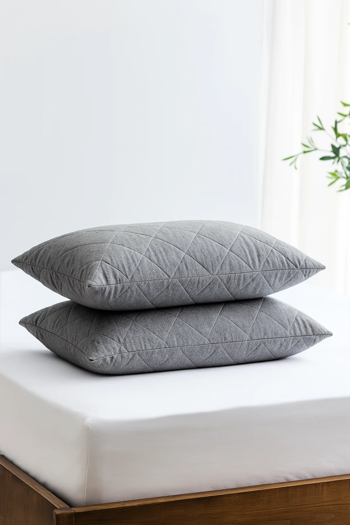 Pamuklu Kapitoneli Gri Yastık Koruyucu (2 ADET)