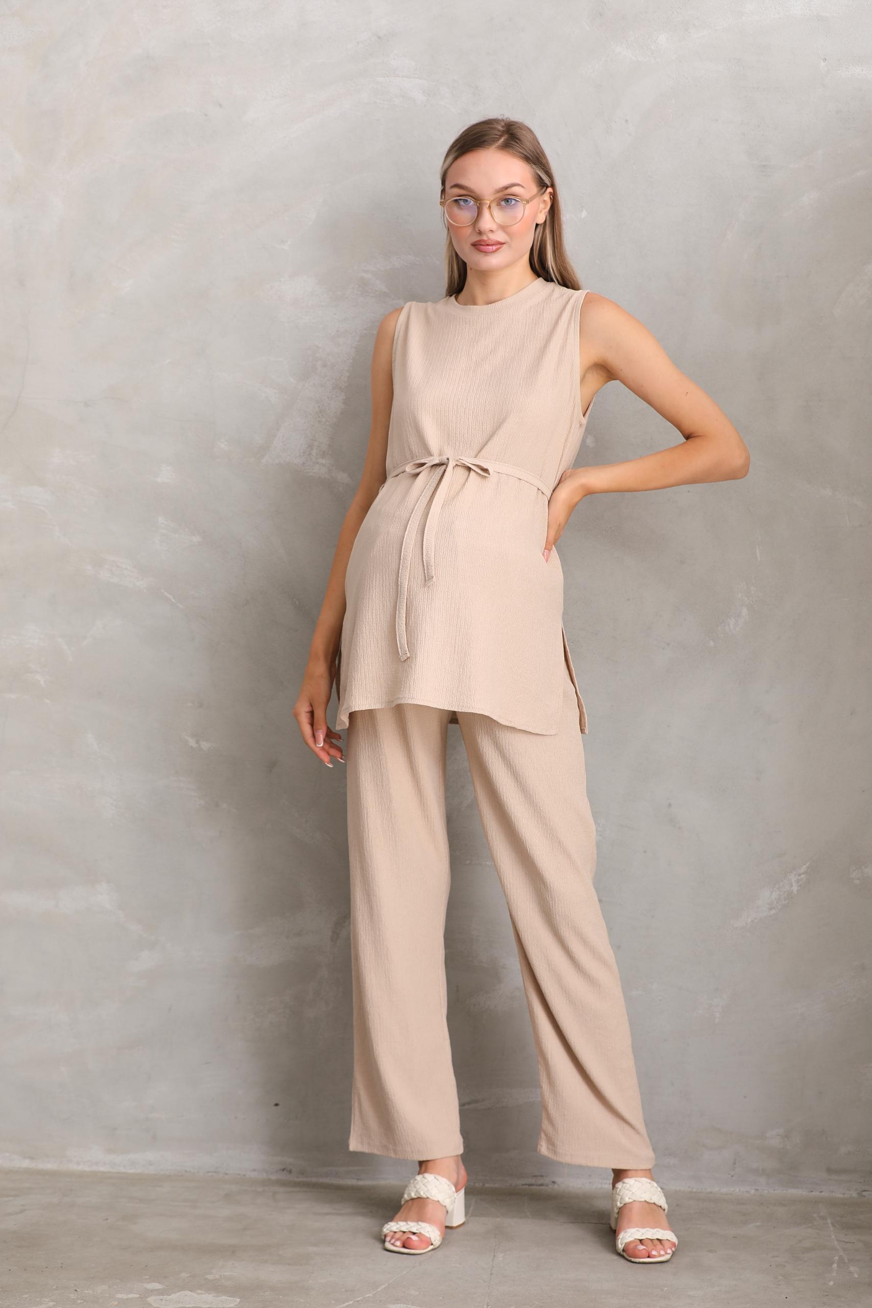 4410 Hamile ve Lohusa Önden Kuşaklı Detaylı Kolsuz Alt-Üst Takımı 