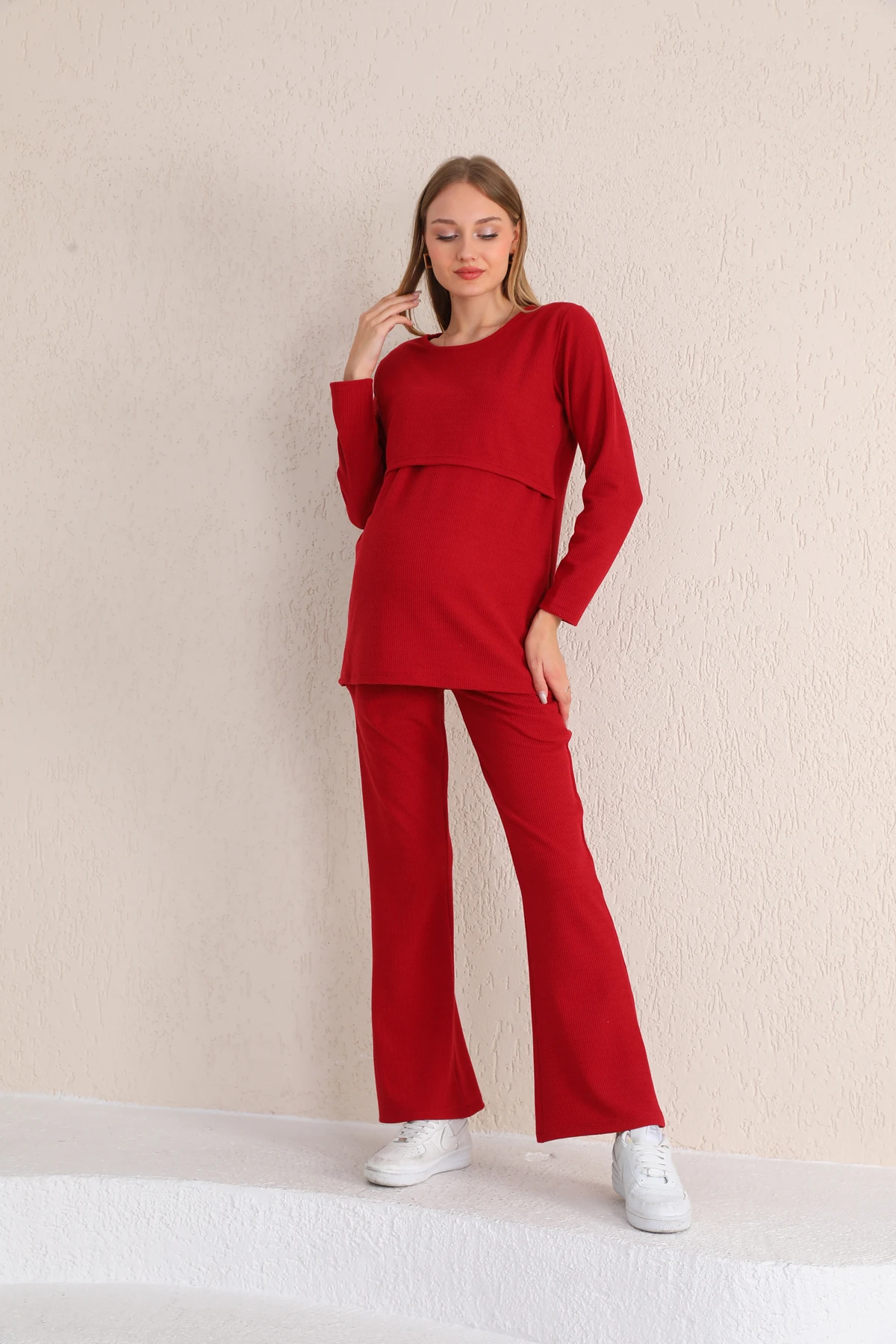 4300 Emzirmeye Uygun Kaşkorse Hamile ve Lohusa Eşofman Takımı - Bordo