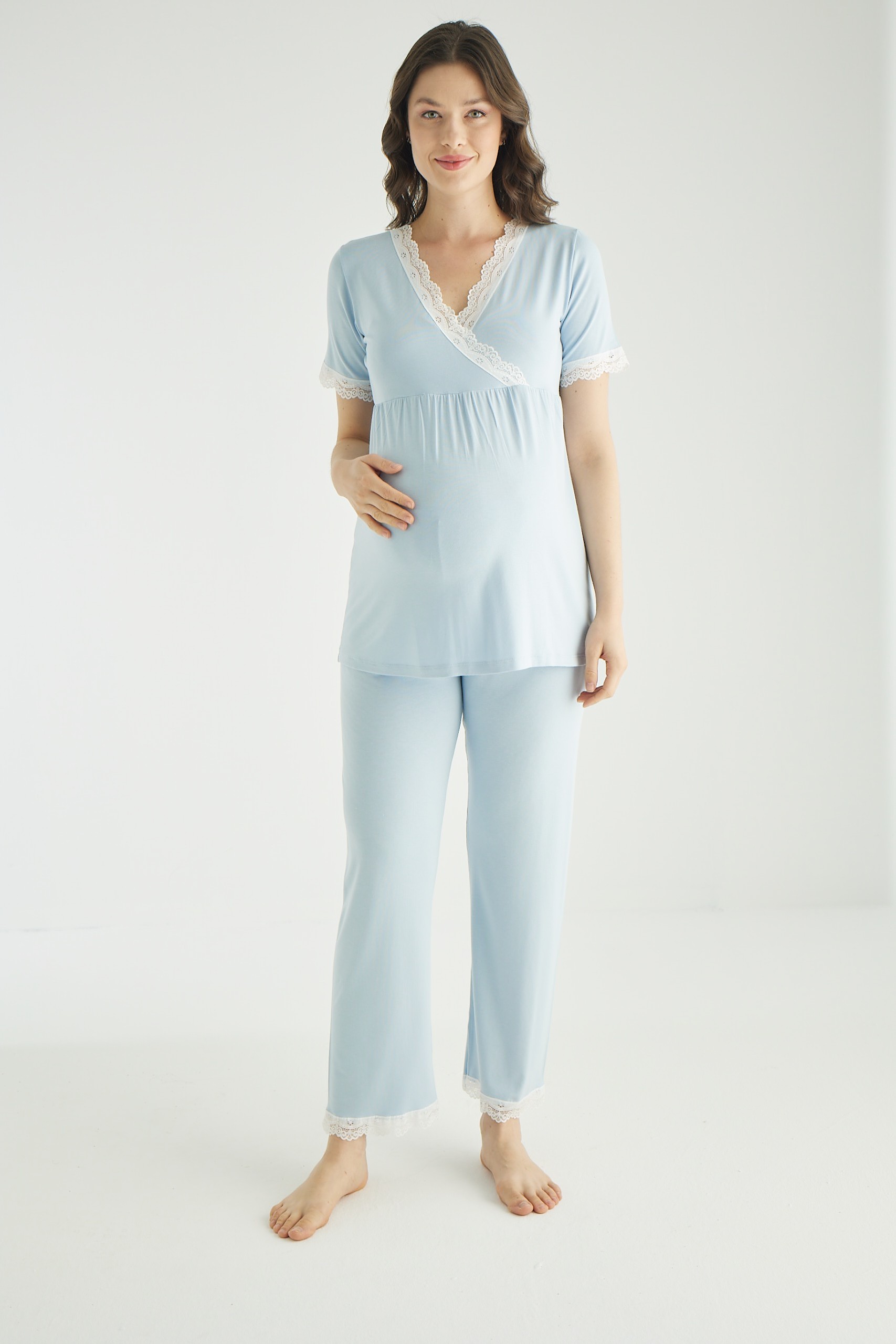 4206 Dantel Detaylı Hamile ve Lohusa Pijama Takımı