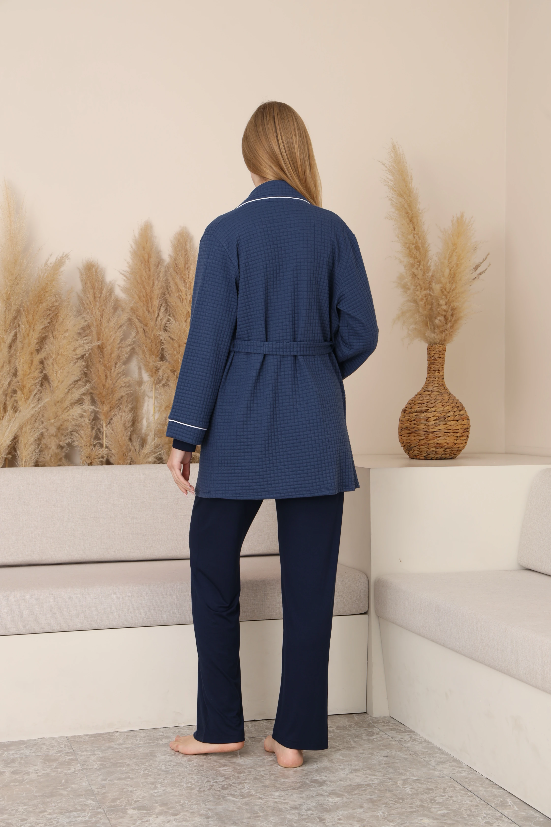 Elara Kapitone Sabahlıklı Emzirmeye Uygun Uzun Kol Hamile ve Lohusa Pijama Takımı 4538 