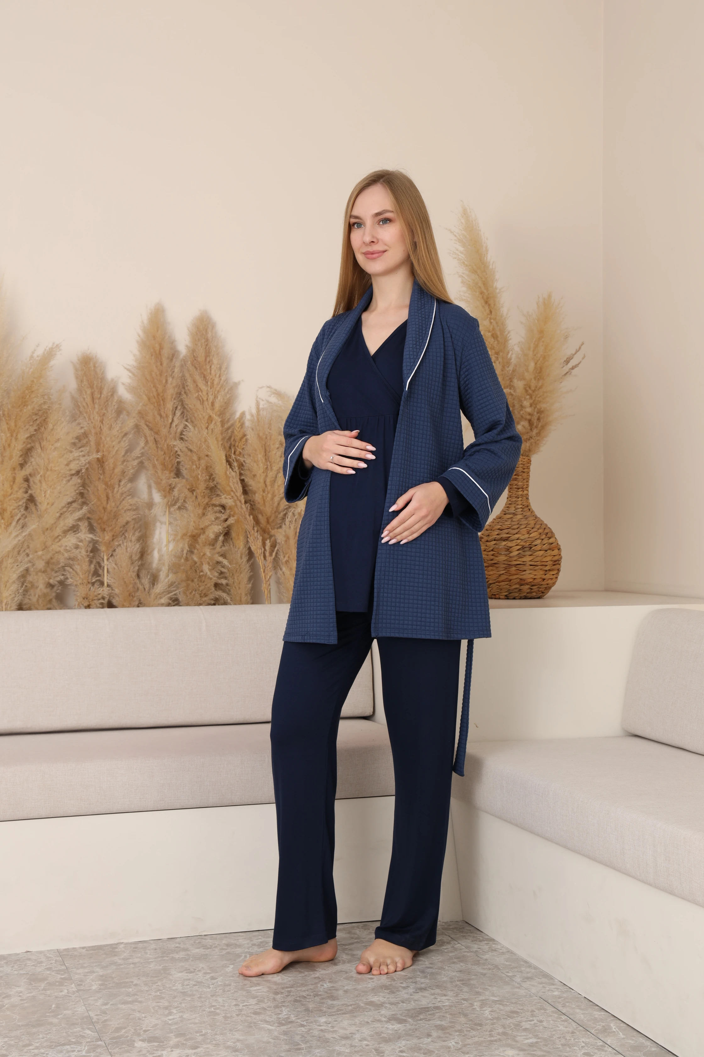 Elara Kapitone Sabahlıklı Emzirmeye Uygun Uzun Kol Hamile ve Lohusa Pijama Takımı 4538 