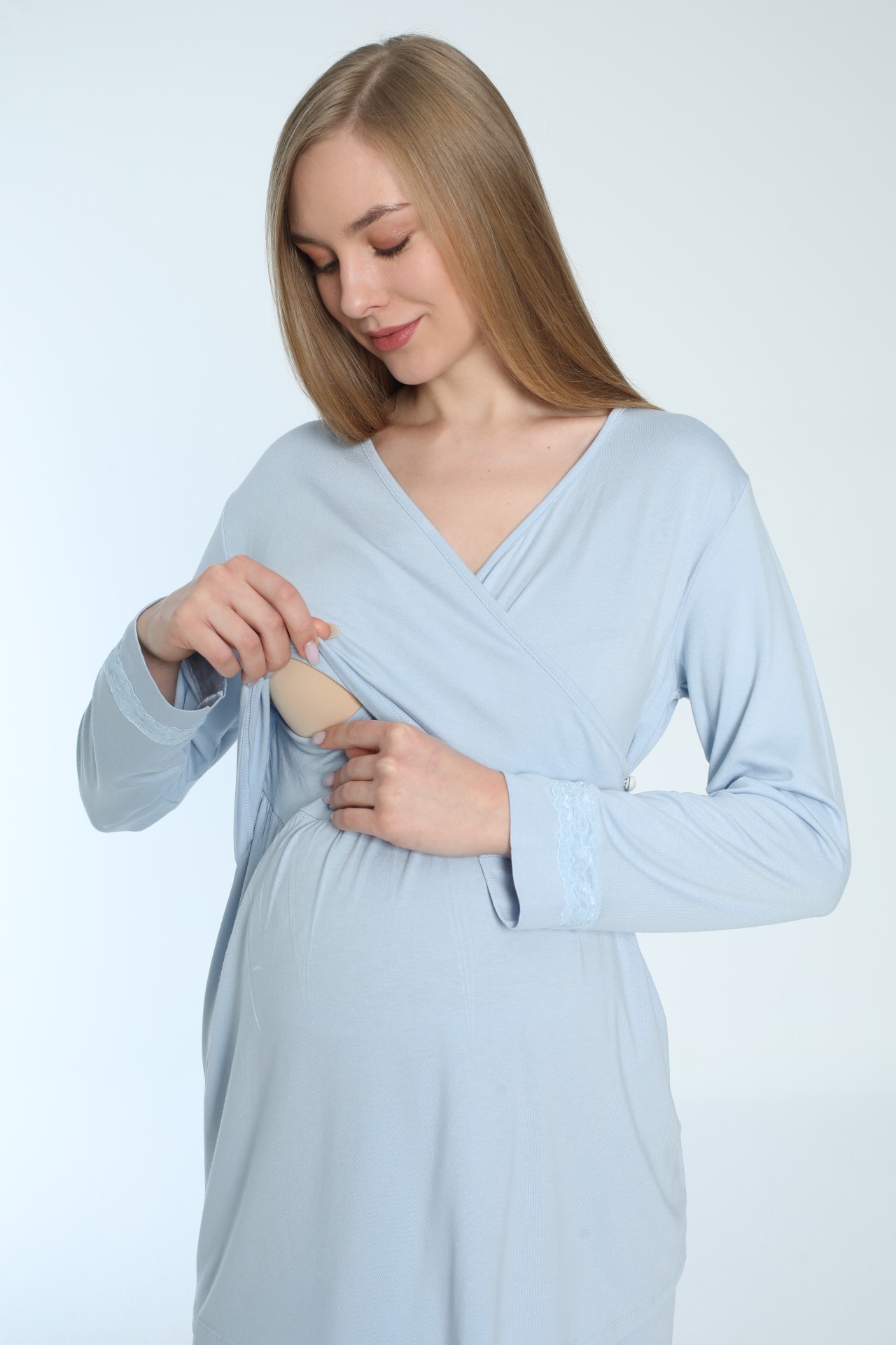 4190 Emzirmeye Uygun Uzun Kol Lohusa ve Hamile Pijama Takımı