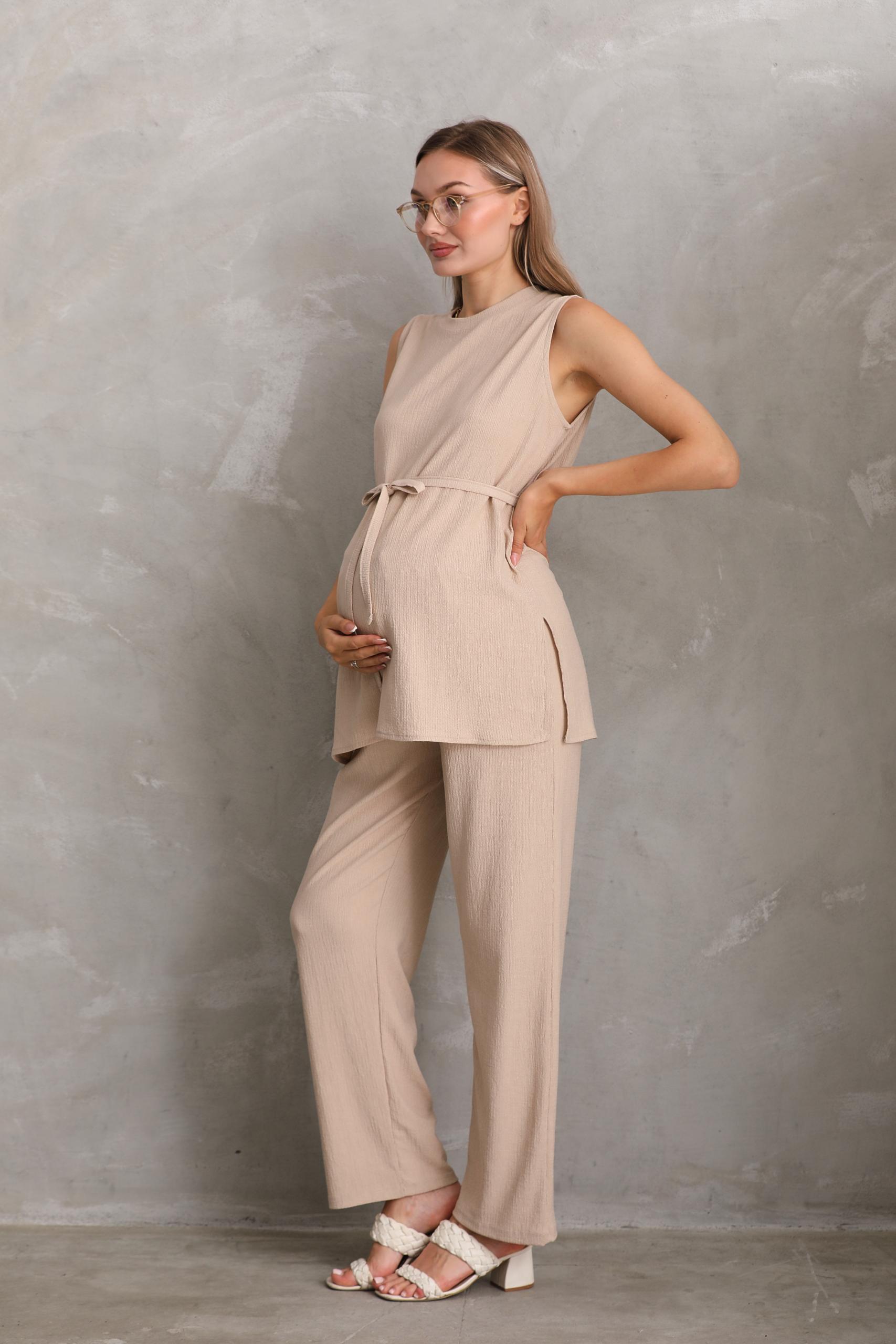 4410 Hamile ve Lohusa Önden Kuşaklı Detaylı Kolsuz Alt-Üst Takımı 