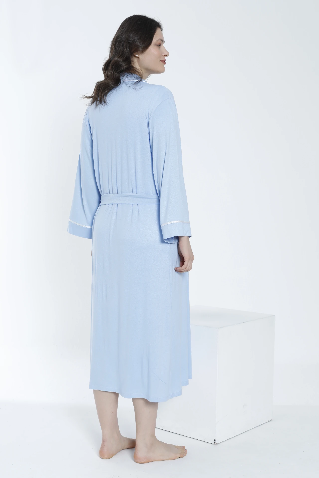 4363 Sabahlıklı Şerit Detaylı Hamile Ve Lohusa Gecelik Takımı