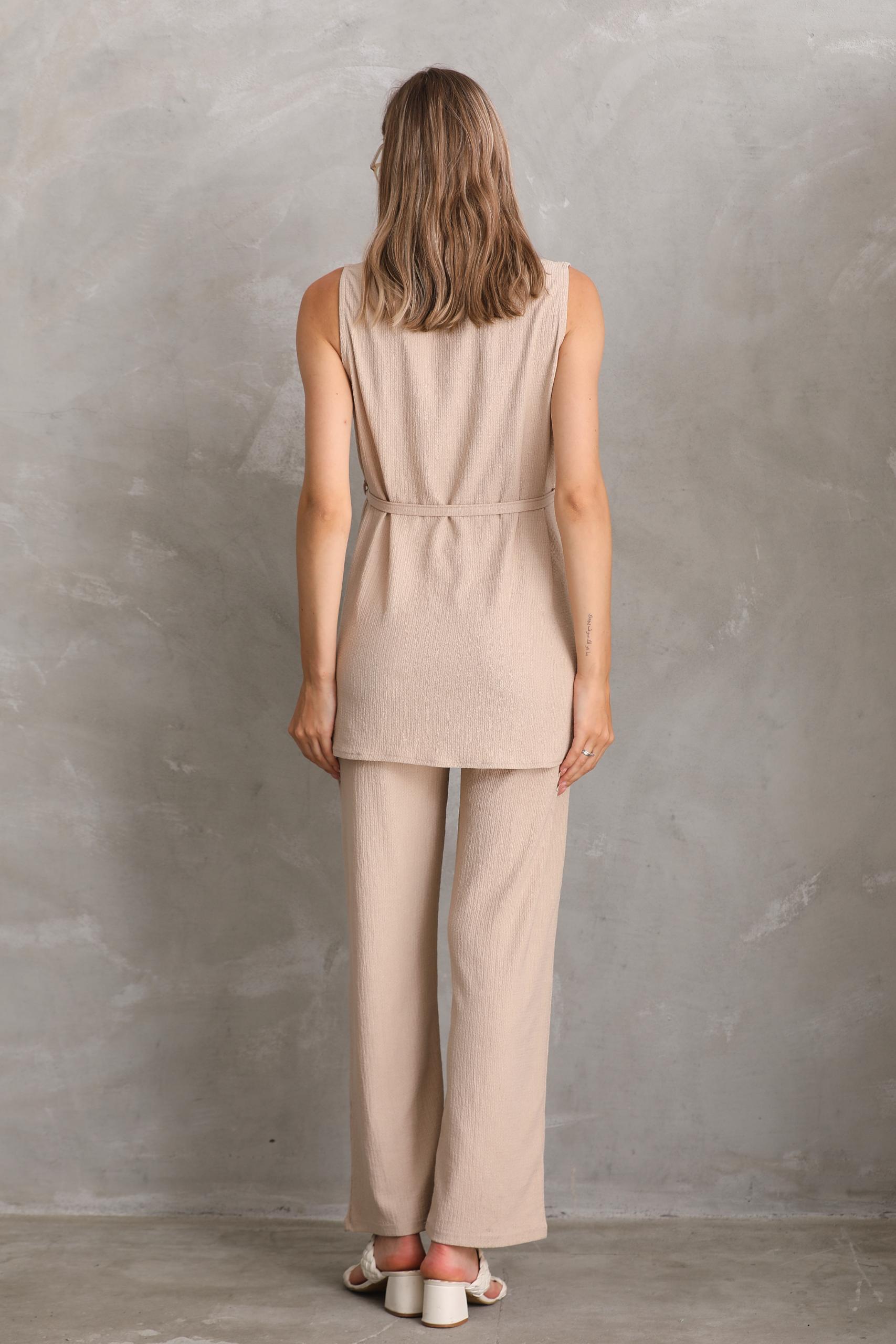 4410 Hamile ve Lohusa Önden Kuşaklı Detaylı Kolsuz Alt-Üst Takımı 