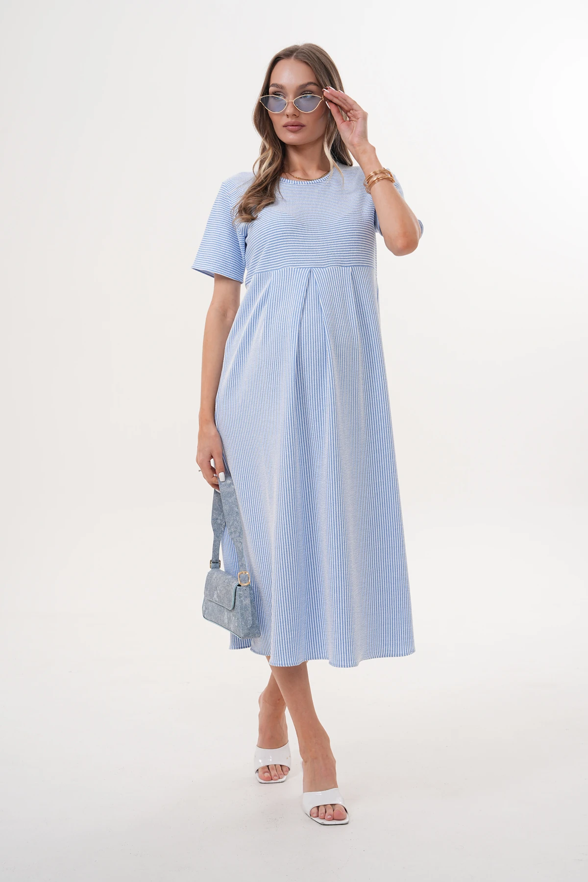 4489 Çizgili Hamile ve Lohusa Kısa Kol Uzun Elbise