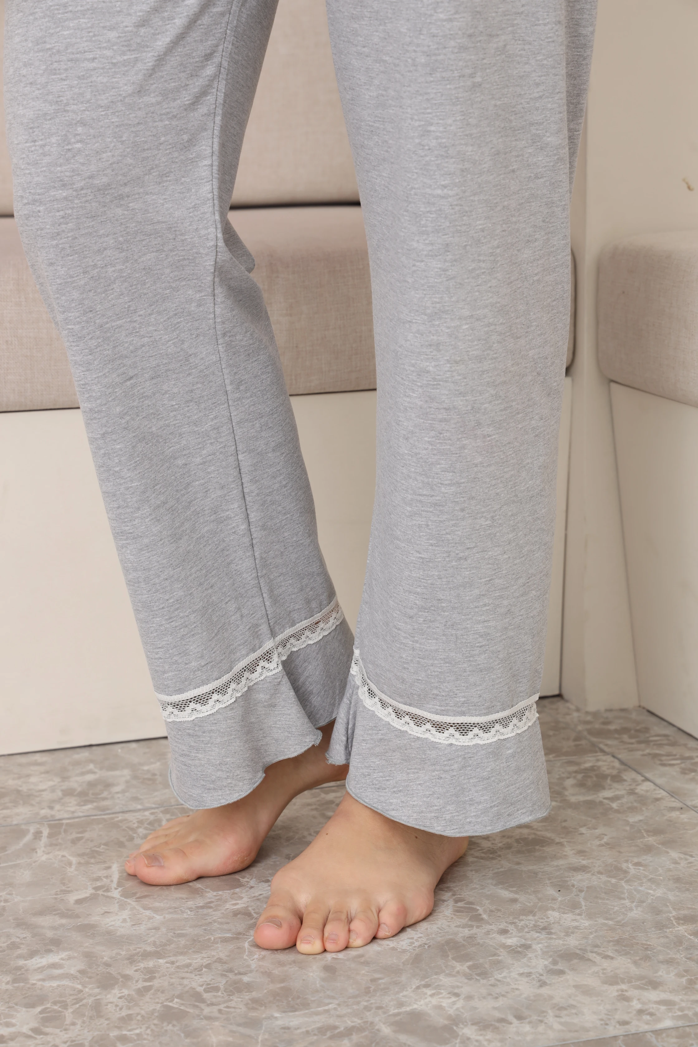 Melina Dantel Detaylı Önden Düğmeli Gömlek Yaka Uzun Kol Hamile ve Lohusa Pijama Takımı 4536