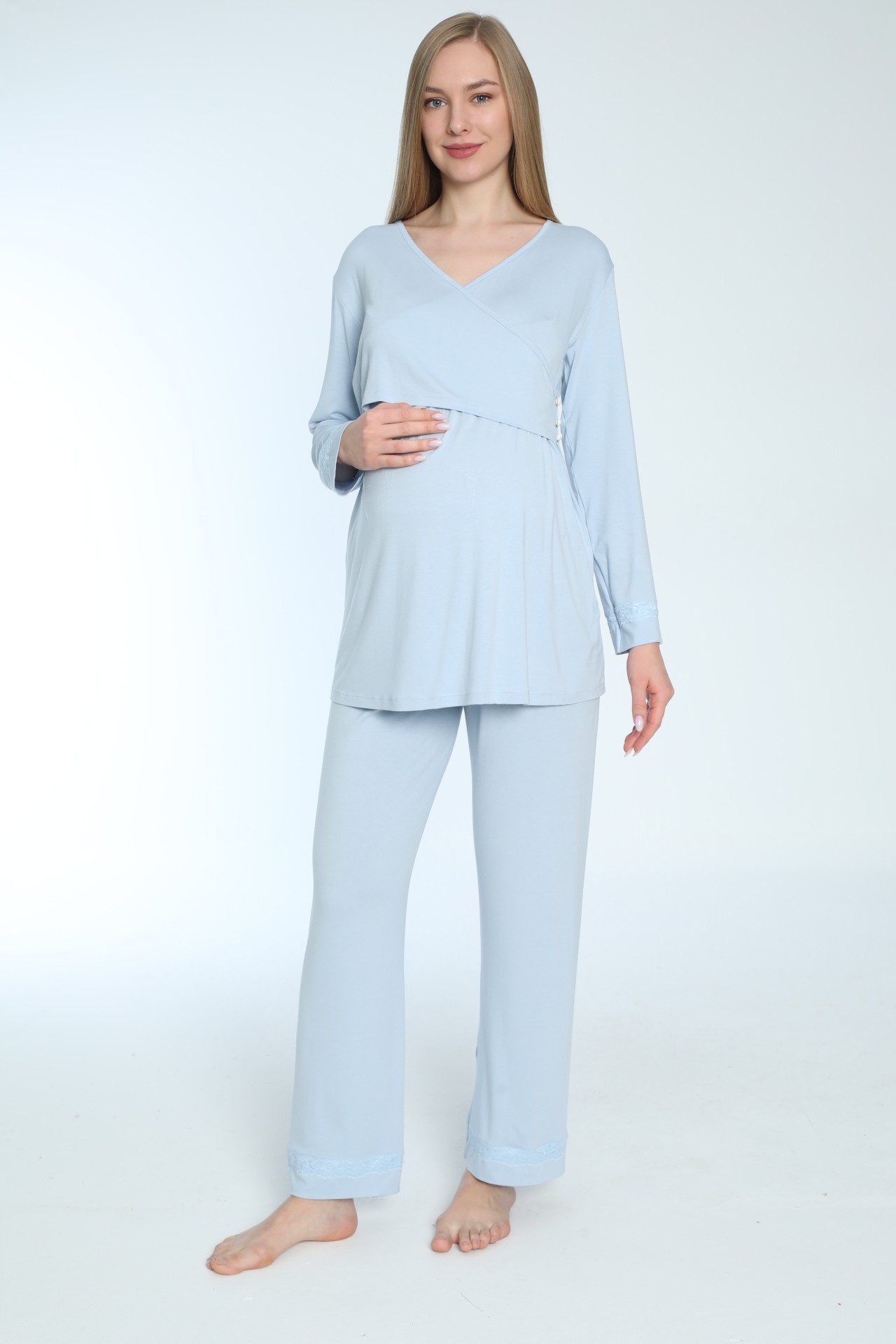 4190 Emzirmeye Uygun Uzun Kol Lohusa ve Hamile Pijama Takımı
