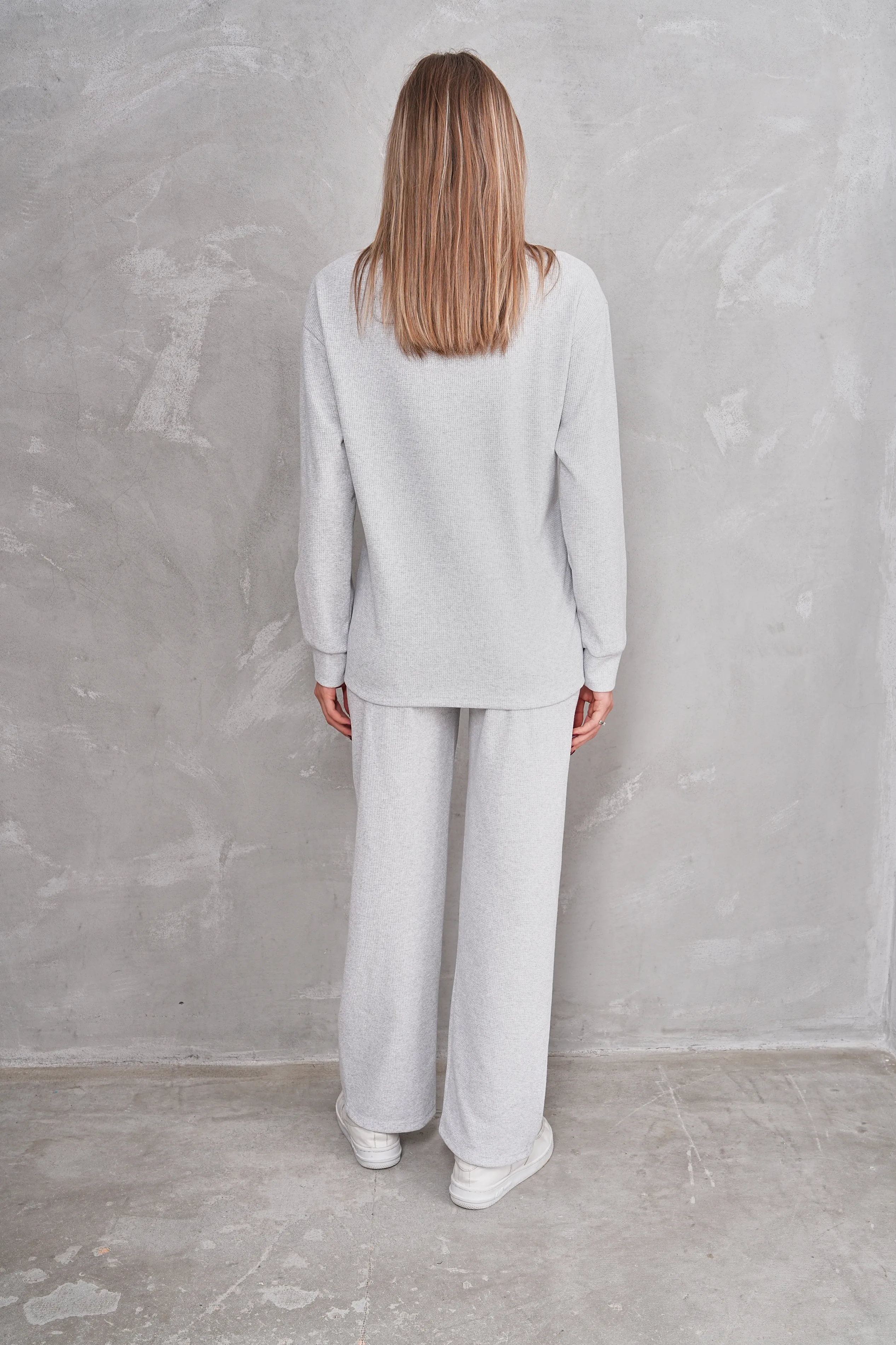 4434 Hamile ve Lohusa Bisiklet Yaka Waffle Kumaş Alt Üst Eşofman Takımı