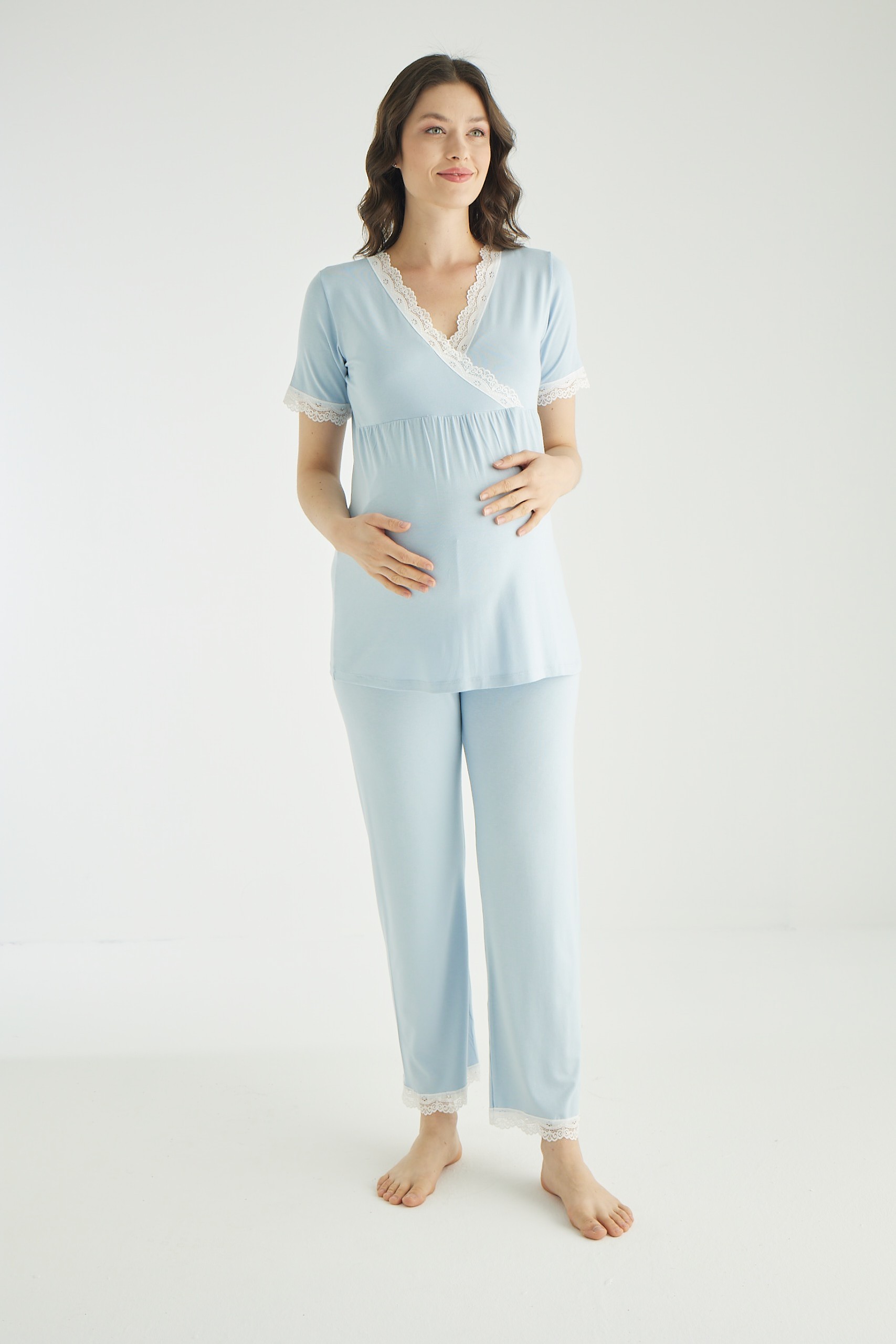 4206 Dantel Detaylı Hamile ve Lohusa Pijama Takımı