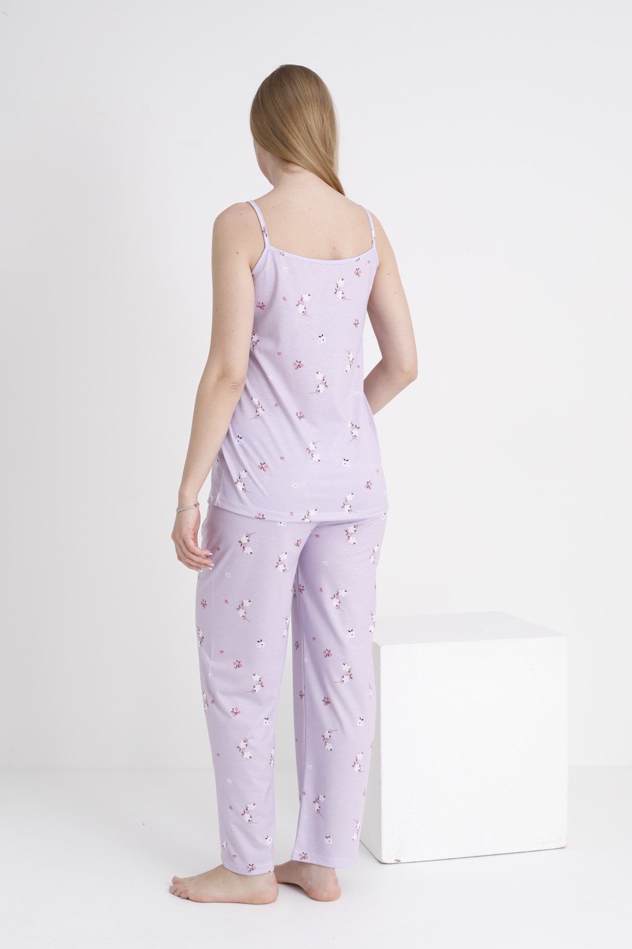 4473 Çiçek Desenli Hamile ve Lohusa Askılı Pijama Takım