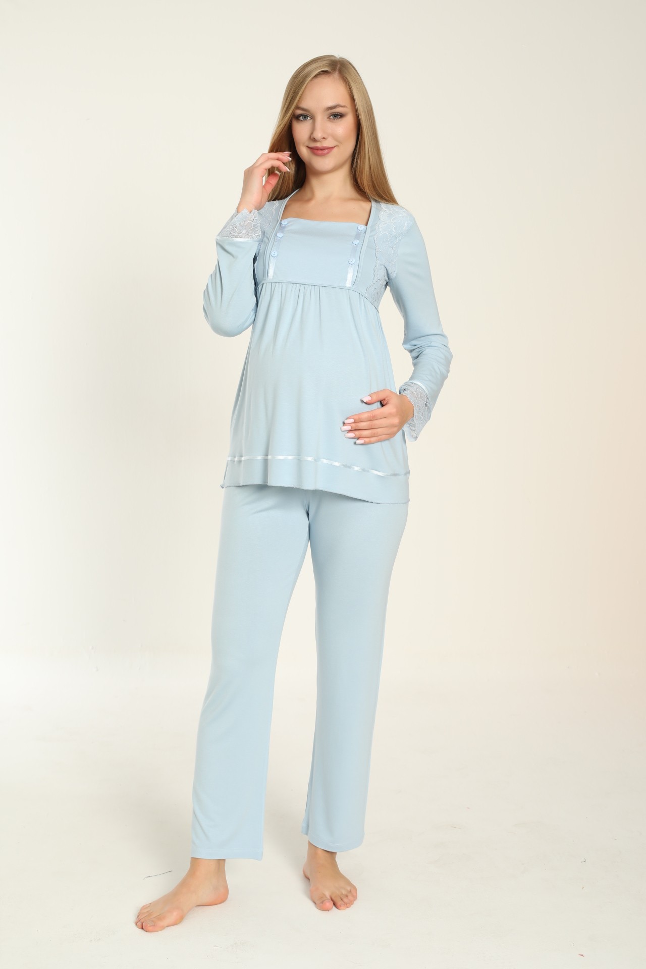 4150 Emzirmeye Uygun Uzun Kol Hamile ve Lohusa Pijama Takımı