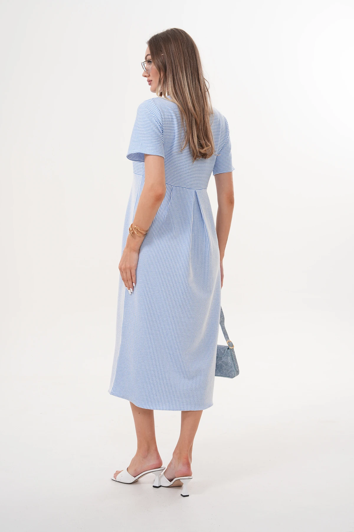 4489 Çizgili Hamile ve Lohusa Kısa Kol Uzun Elbise