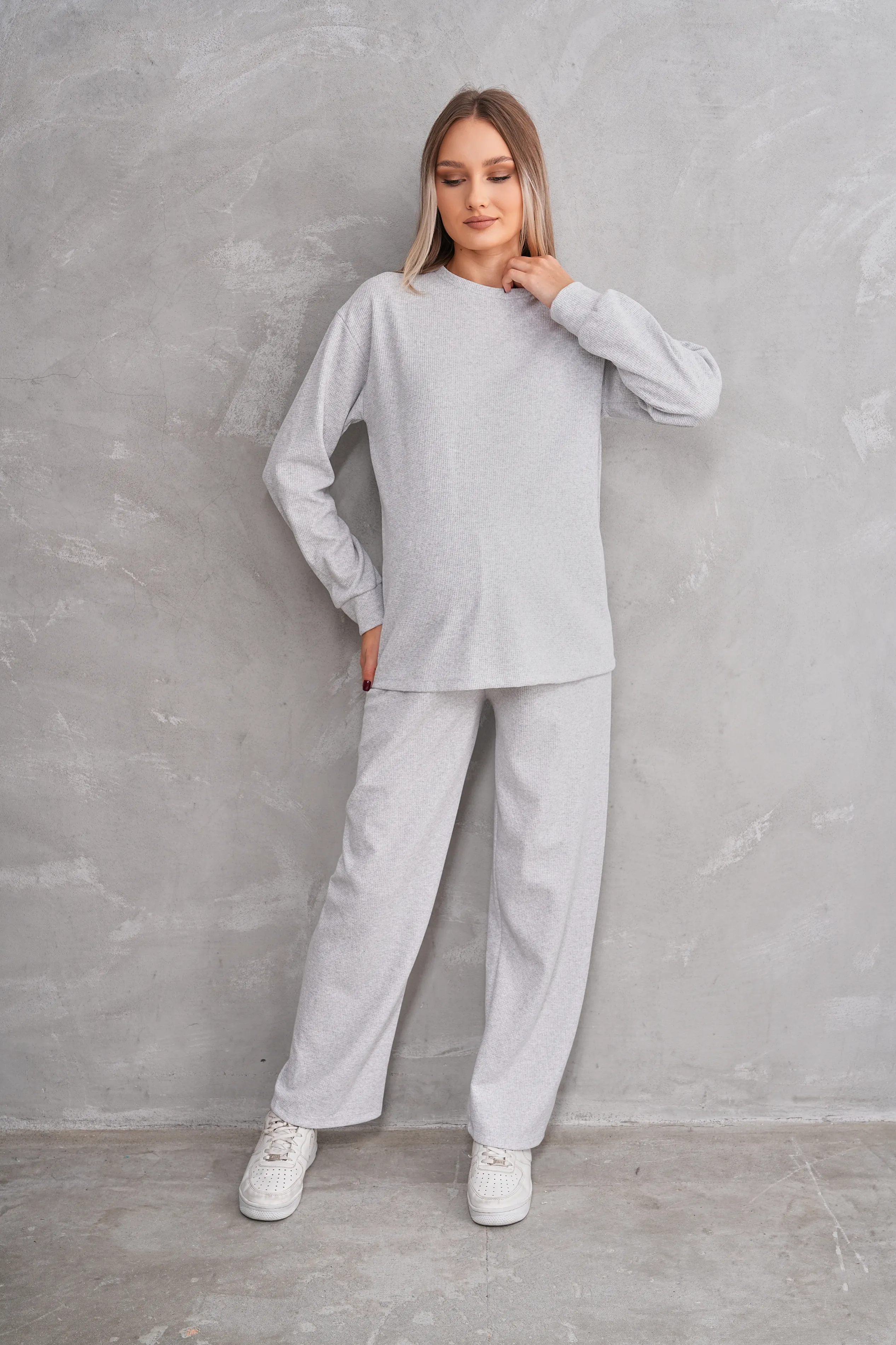 4434 Hamile ve Lohusa Bisiklet Yaka Waffle Kumaş Alt Üst Eşofman Takımı