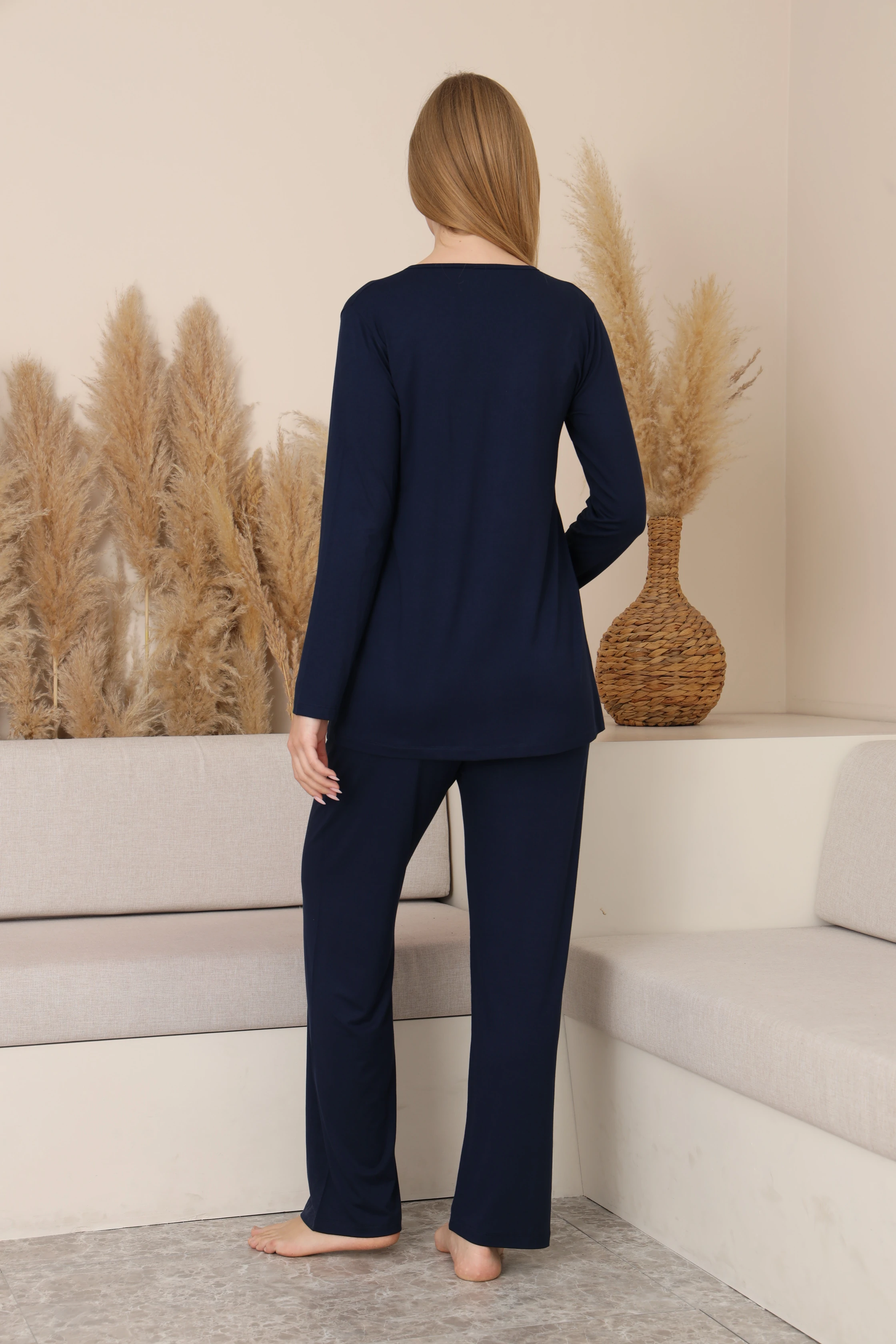 Elara Kapitone Sabahlıklı Emzirmeye Uygun Uzun Kol Hamile ve Lohusa Pijama Takımı 4538 