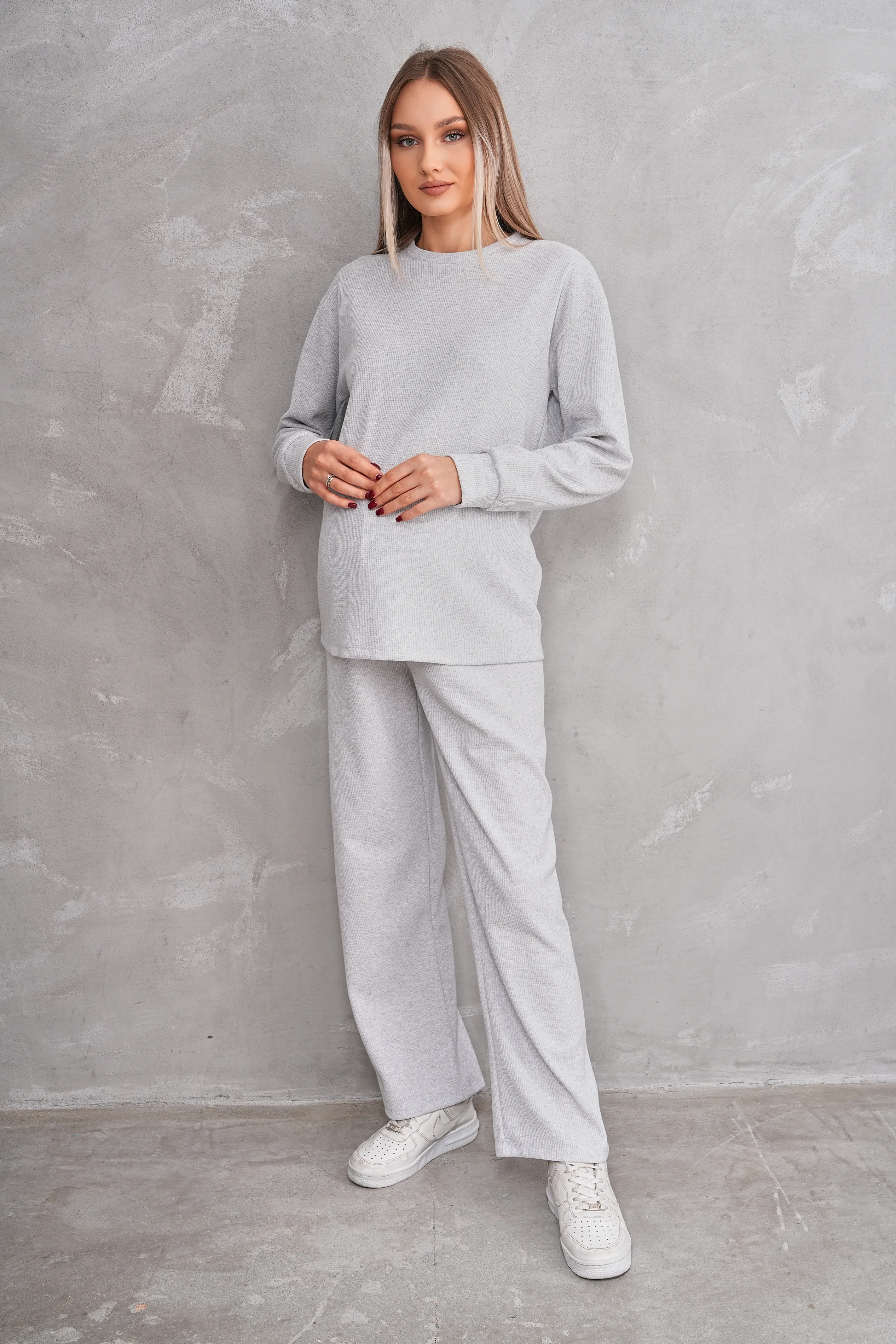 4434 Hamile ve Lohusa Bisiklet Yaka Waffle Kumaş Alt Üst Eşofman Takımı