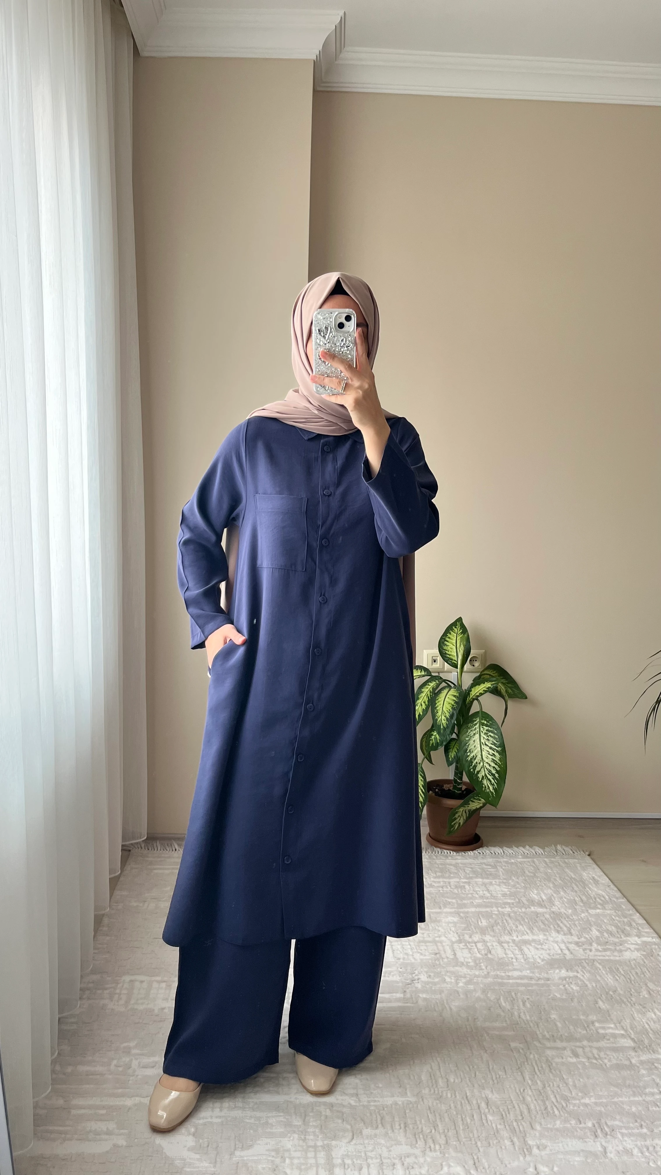 Tensel Düğmeli Takım - Lacivert 