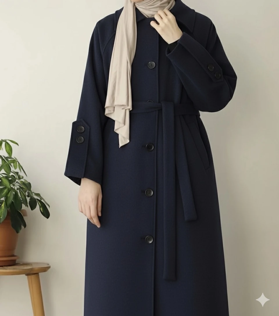 Kaşe Trenç Kaban - Lacivert