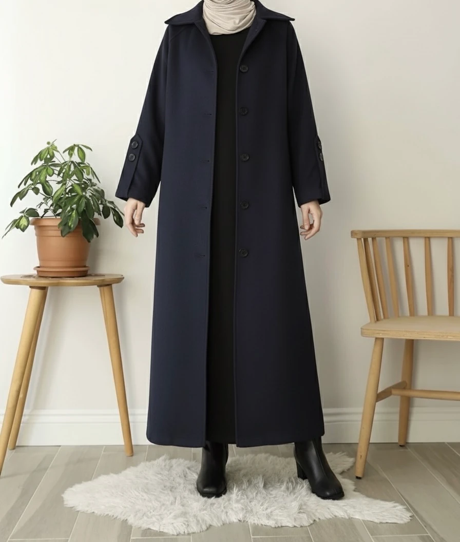 Kaşe Trenç Kaban - Lacivert