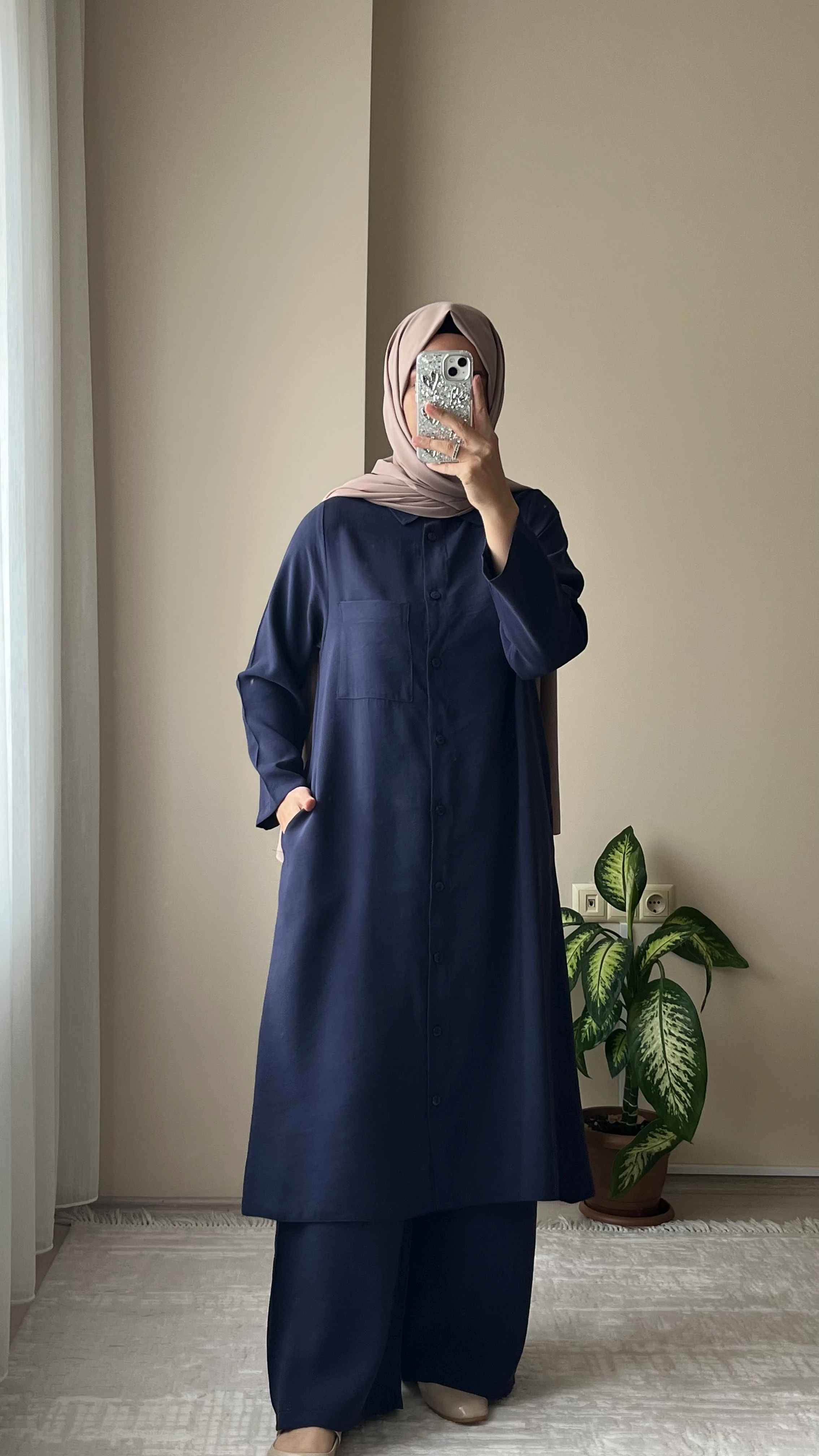 Tensel Düğmeli Takım - Lacivert 