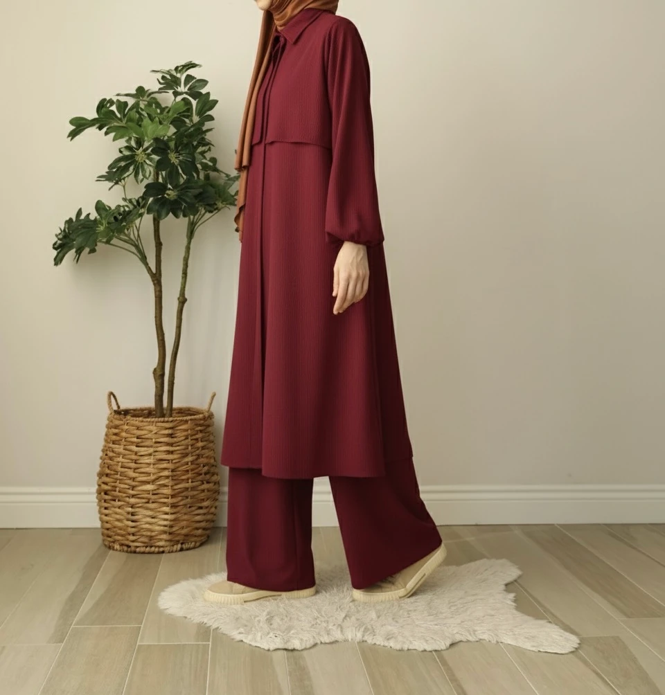 Örme İkili Takım - Bordo