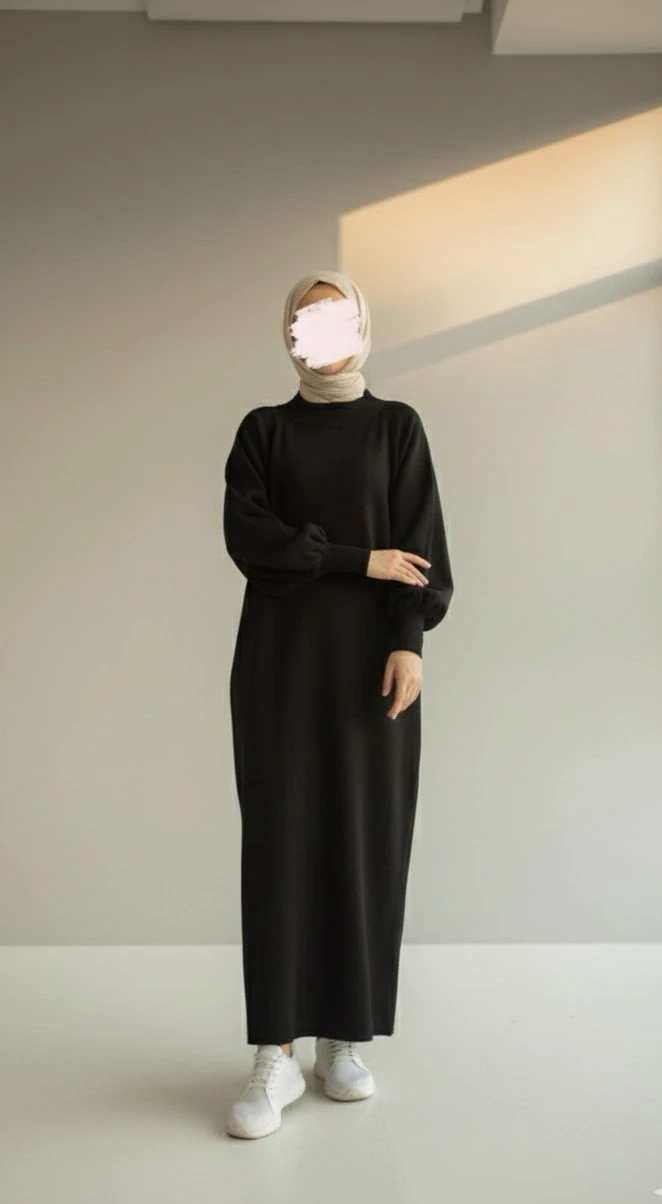 Triko Elbise - Siyah 