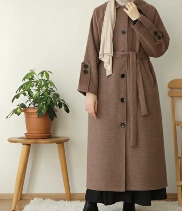 Trenç Kaşe Kaban - Kahve 