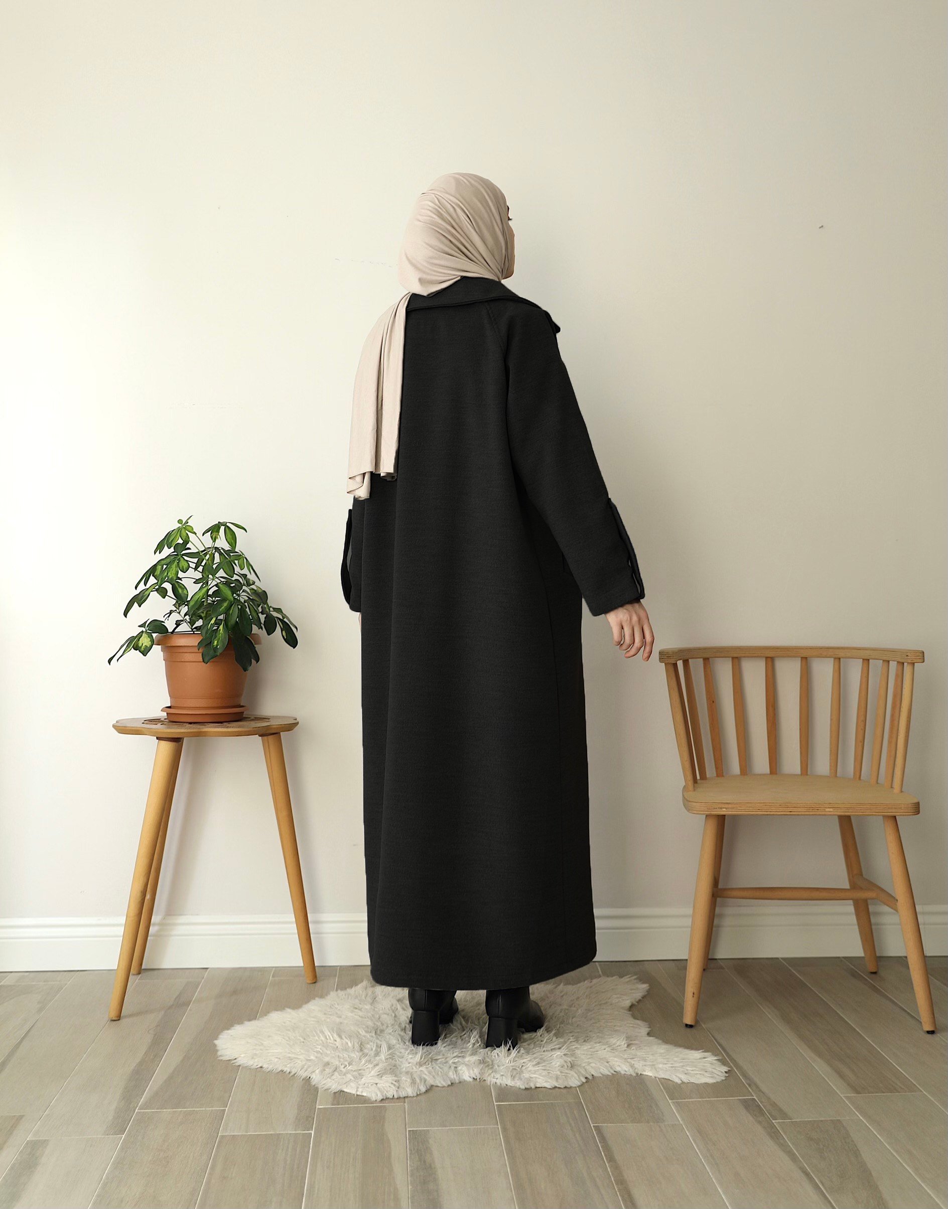 Kaşe Trenç Kaban - Siyah 