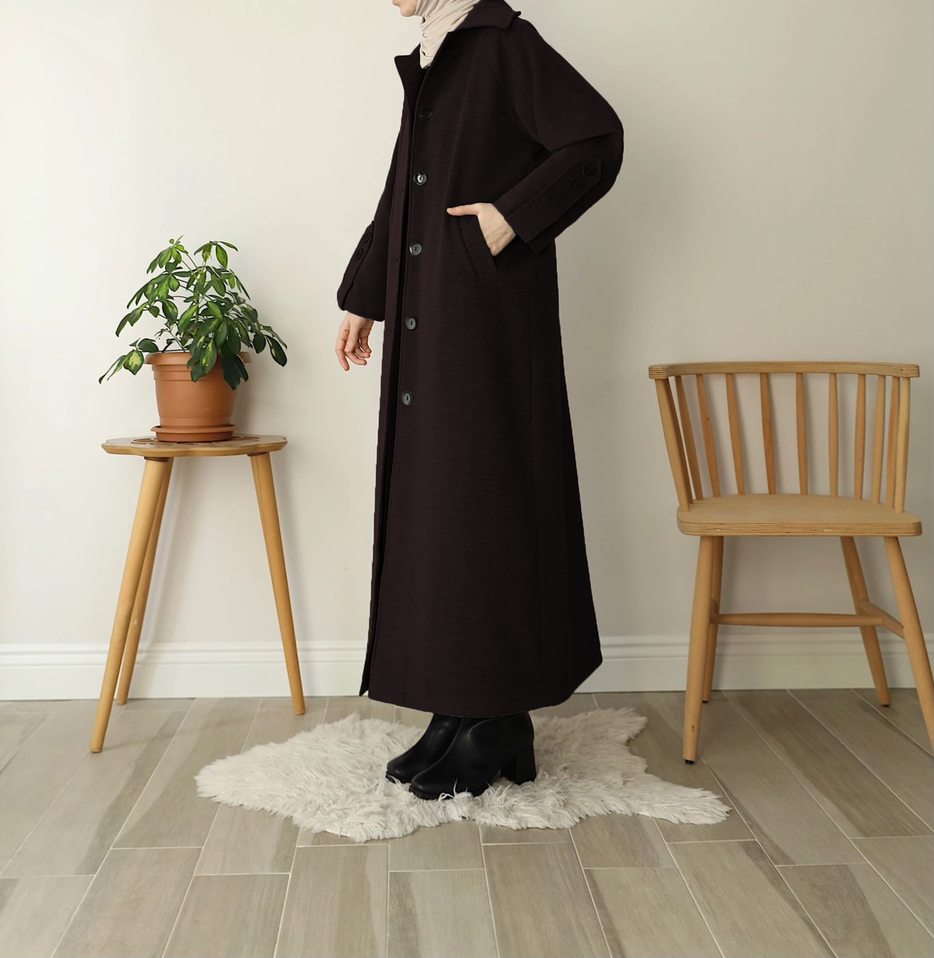 Kaşe Trenç Kaban - Acı Kahve 