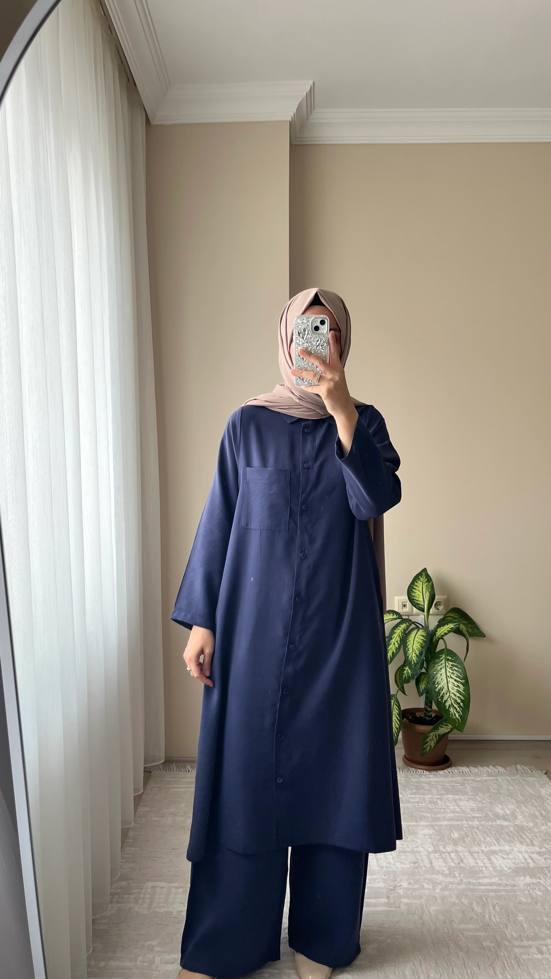 Tensel Düğmeli Takım - Lacivert 