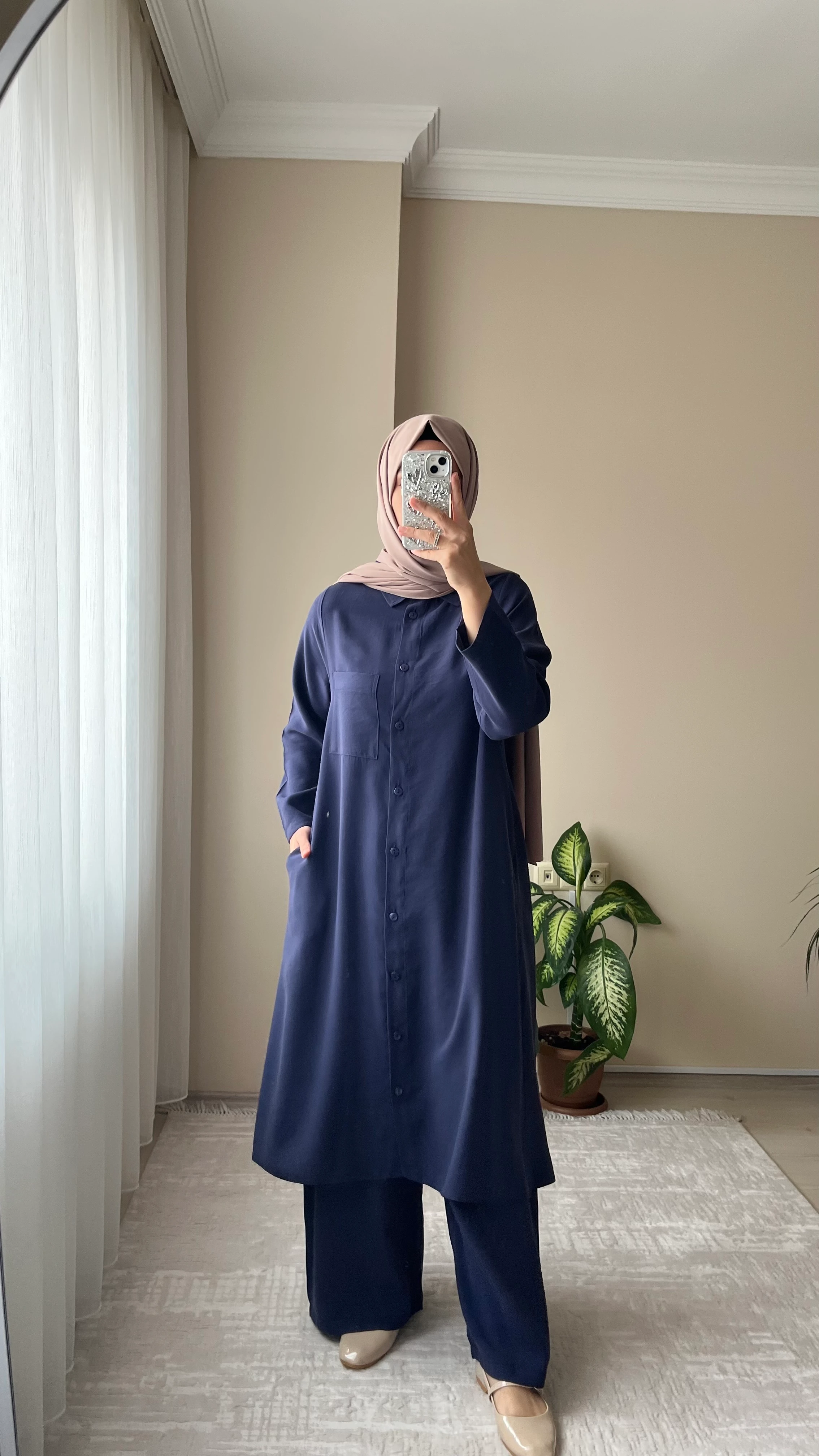 Tensel Düğmeli Takım - Lacivert 